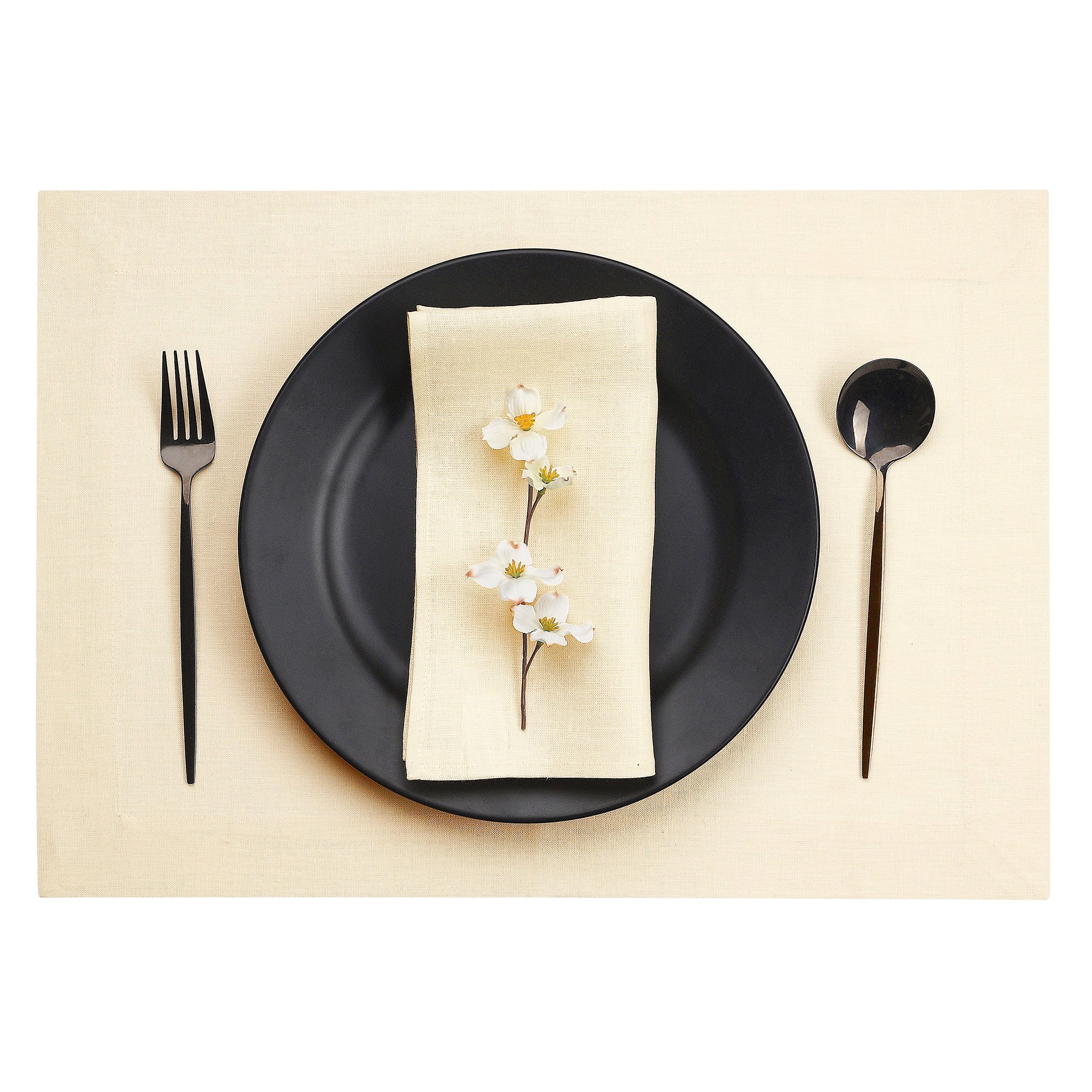 Vanilla Cream Linen Placemats, Hemmed, 14 x 19 inch, 4 pcs