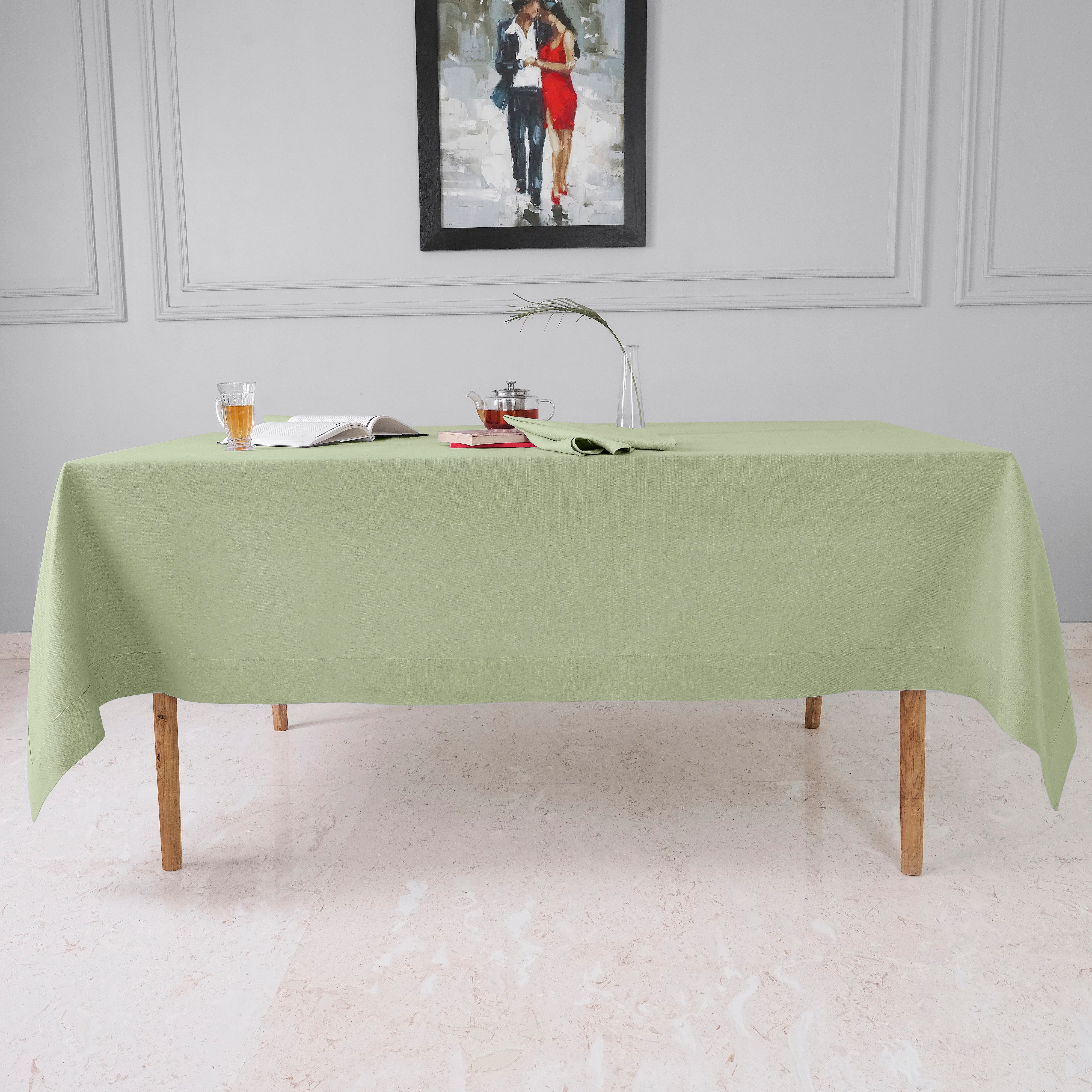 Sage Green Tablecloth, Faux Linen, Mitered Corner