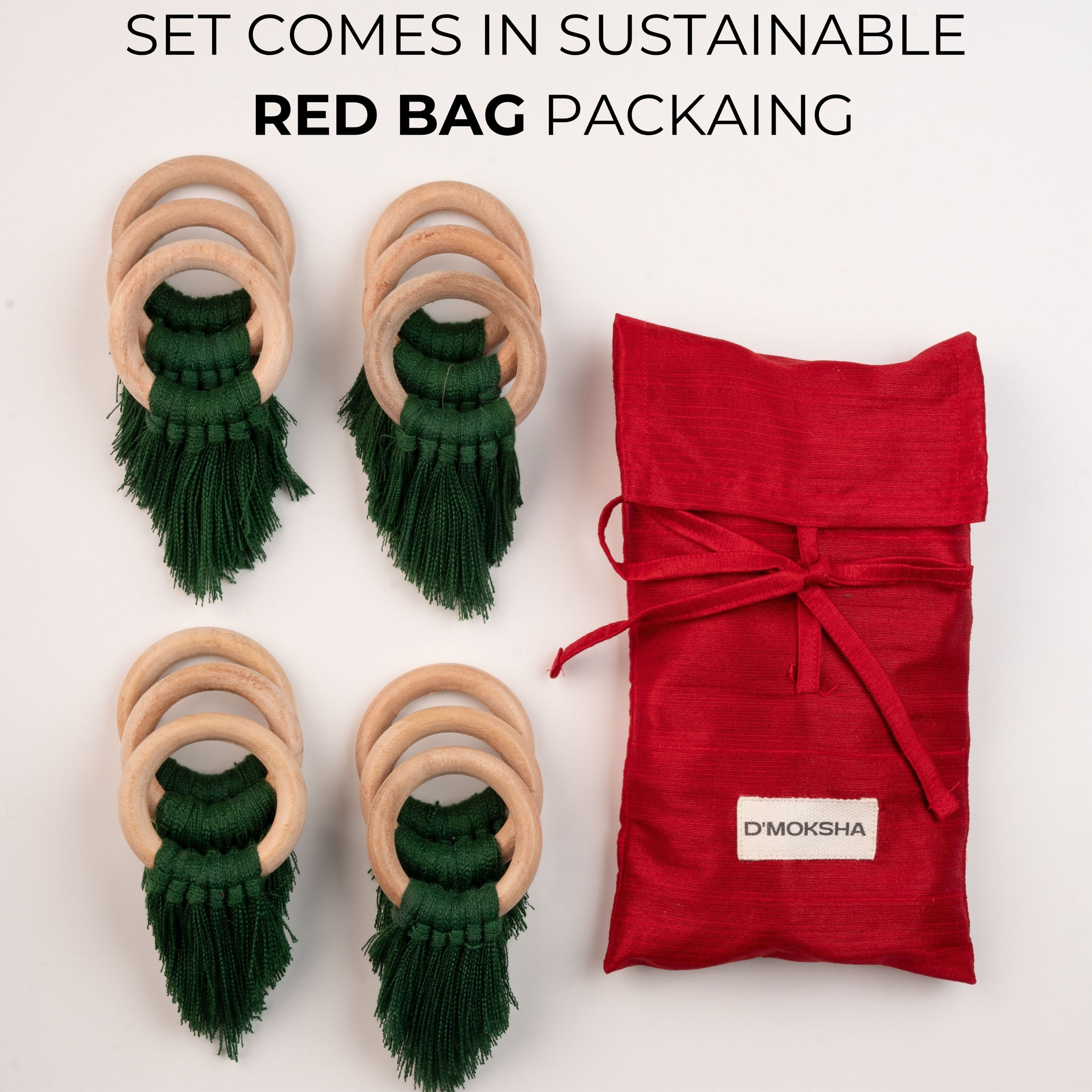 Eden Green Napkin Rings With Fringe