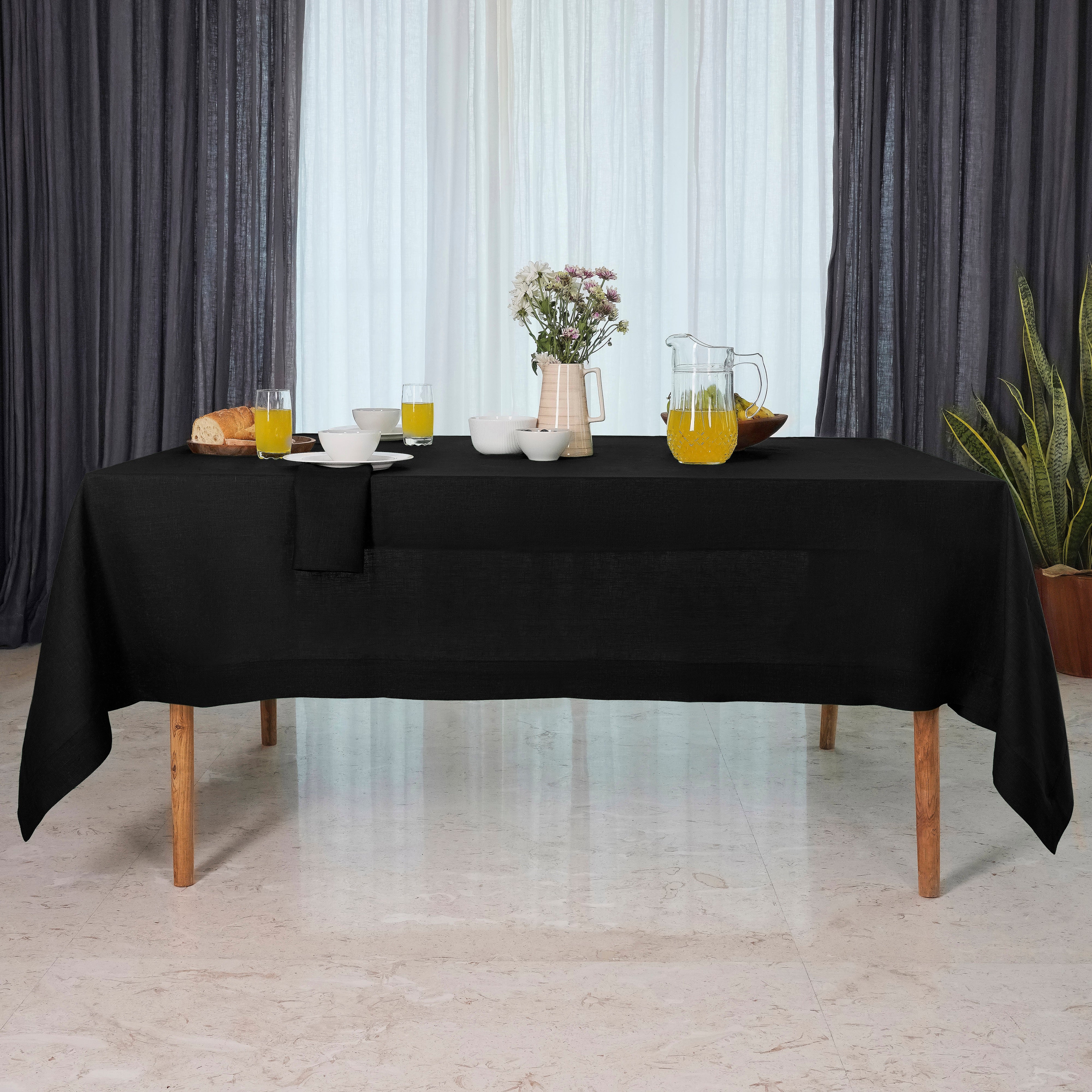 Black Linen Tablecloth, Hemmed