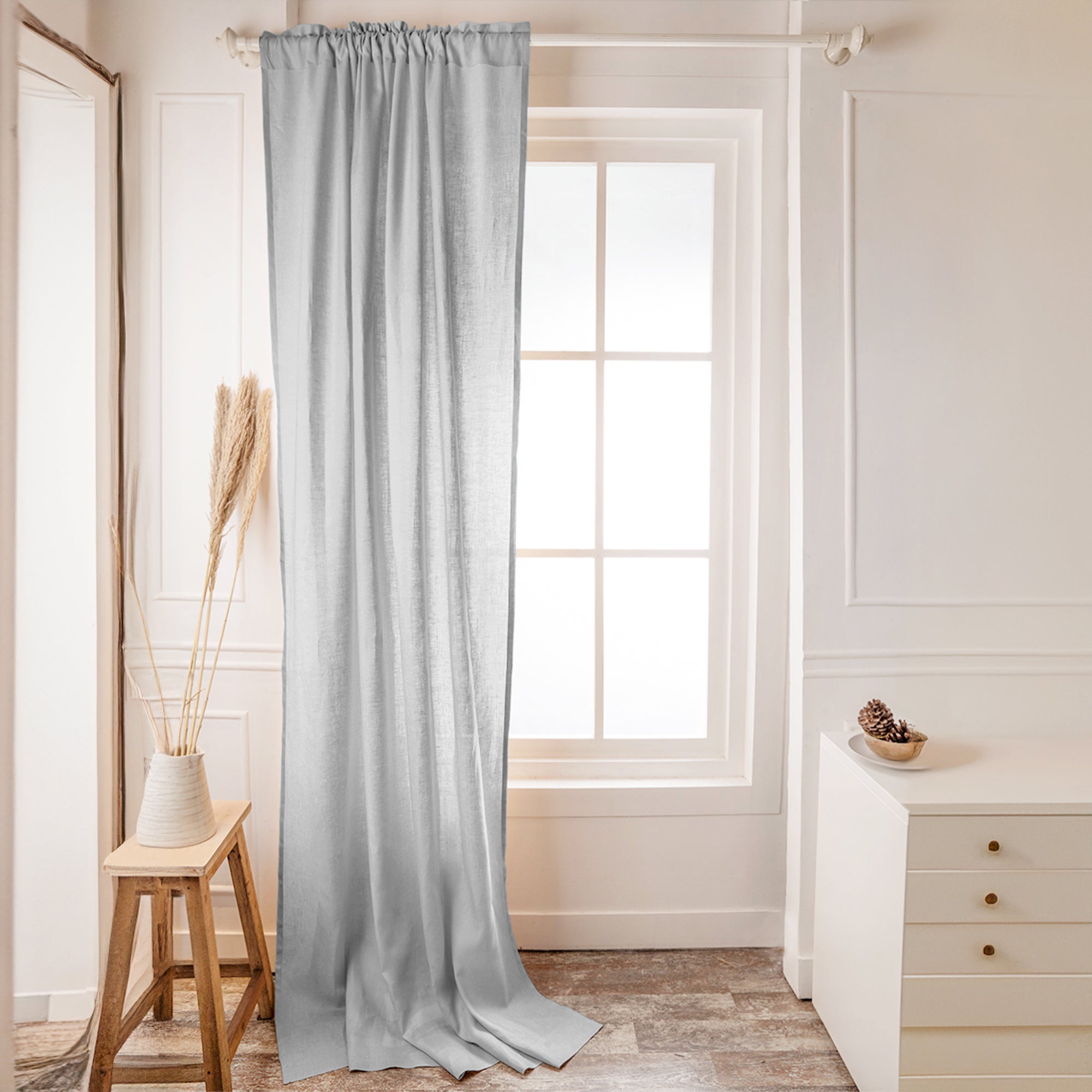 Silver Grey Linen Curtain | Set of 2