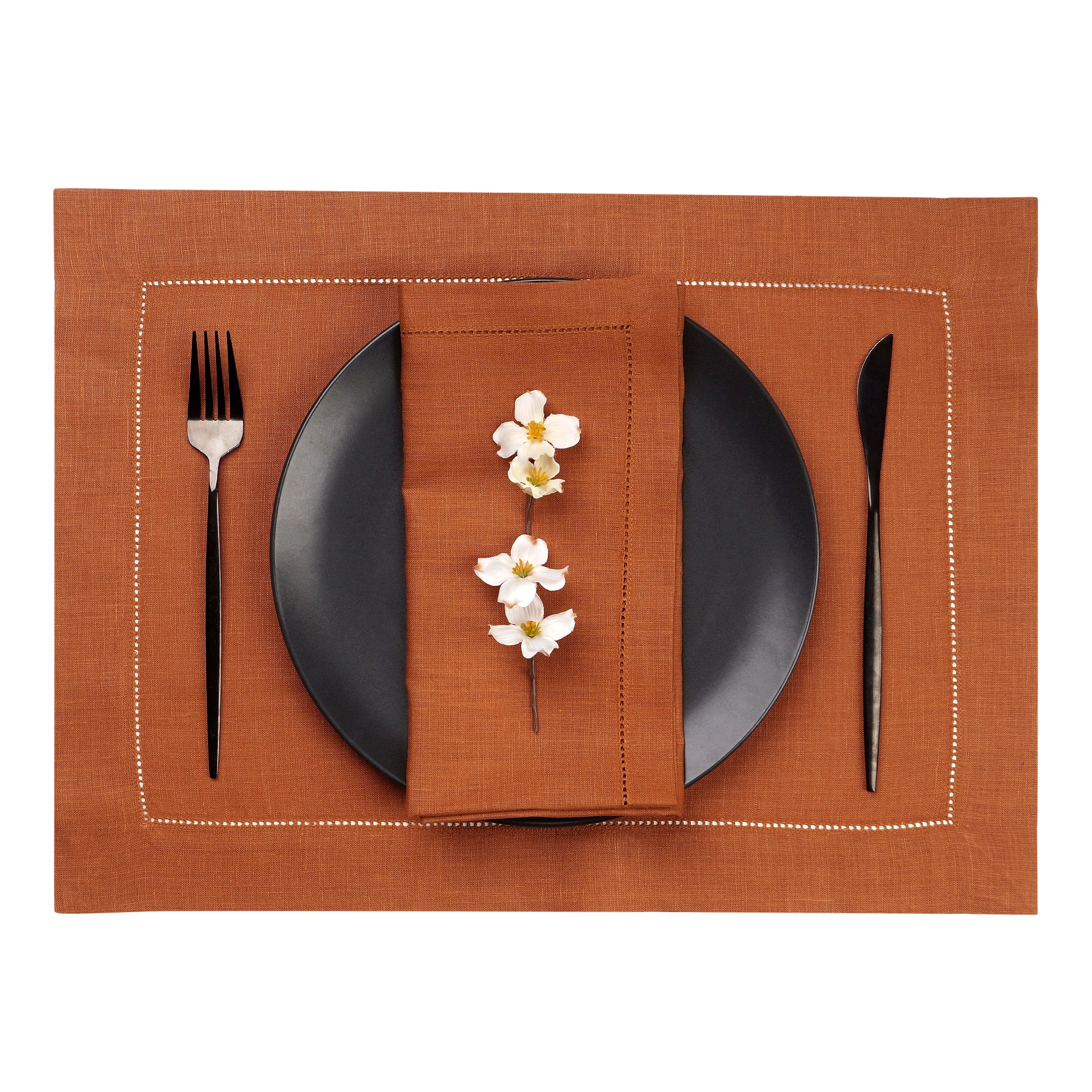 Rust Linen Placemats, Hemstitch, 14 x 19 inch, 4 pcs