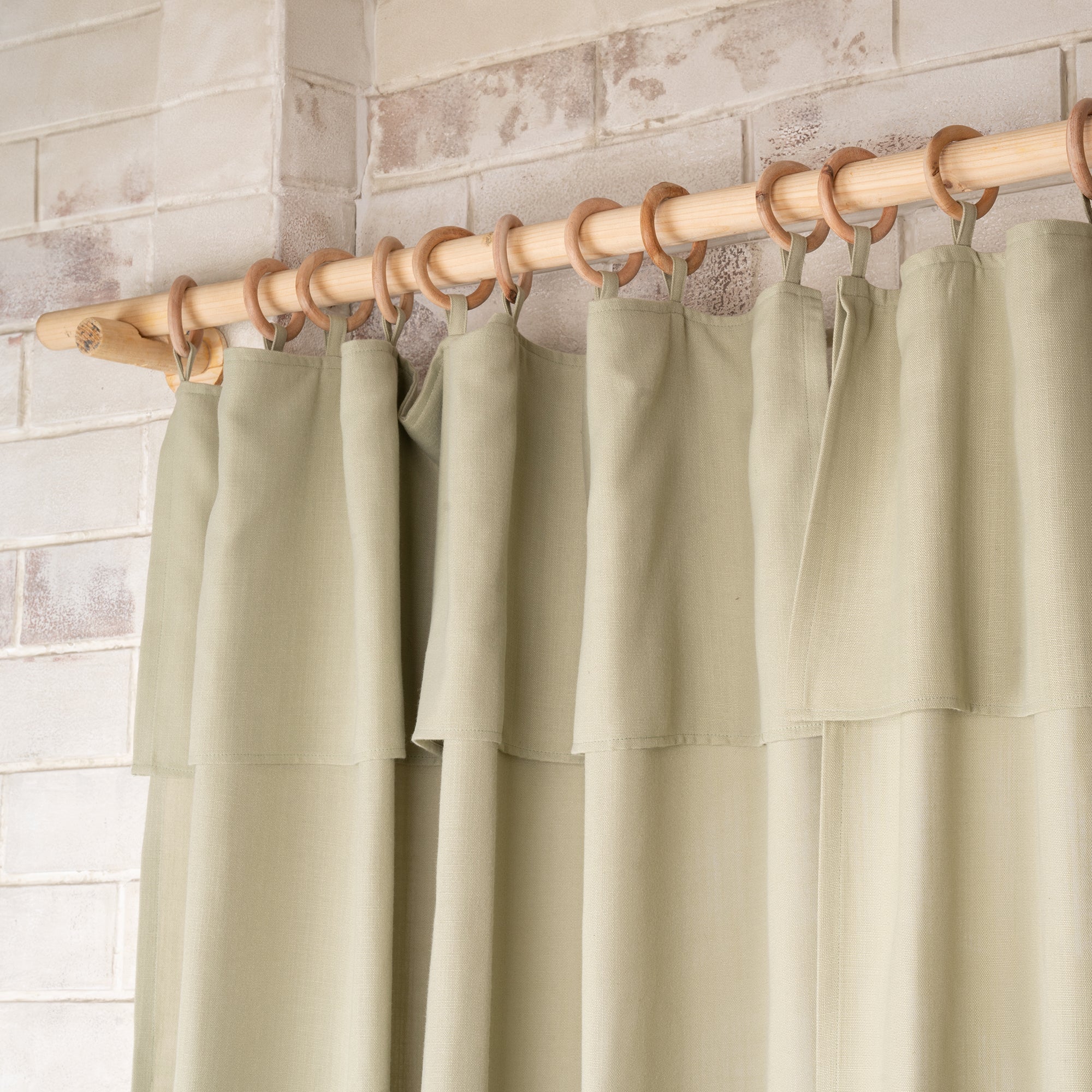 Sage Green Faux Linen Frill Curtain - 