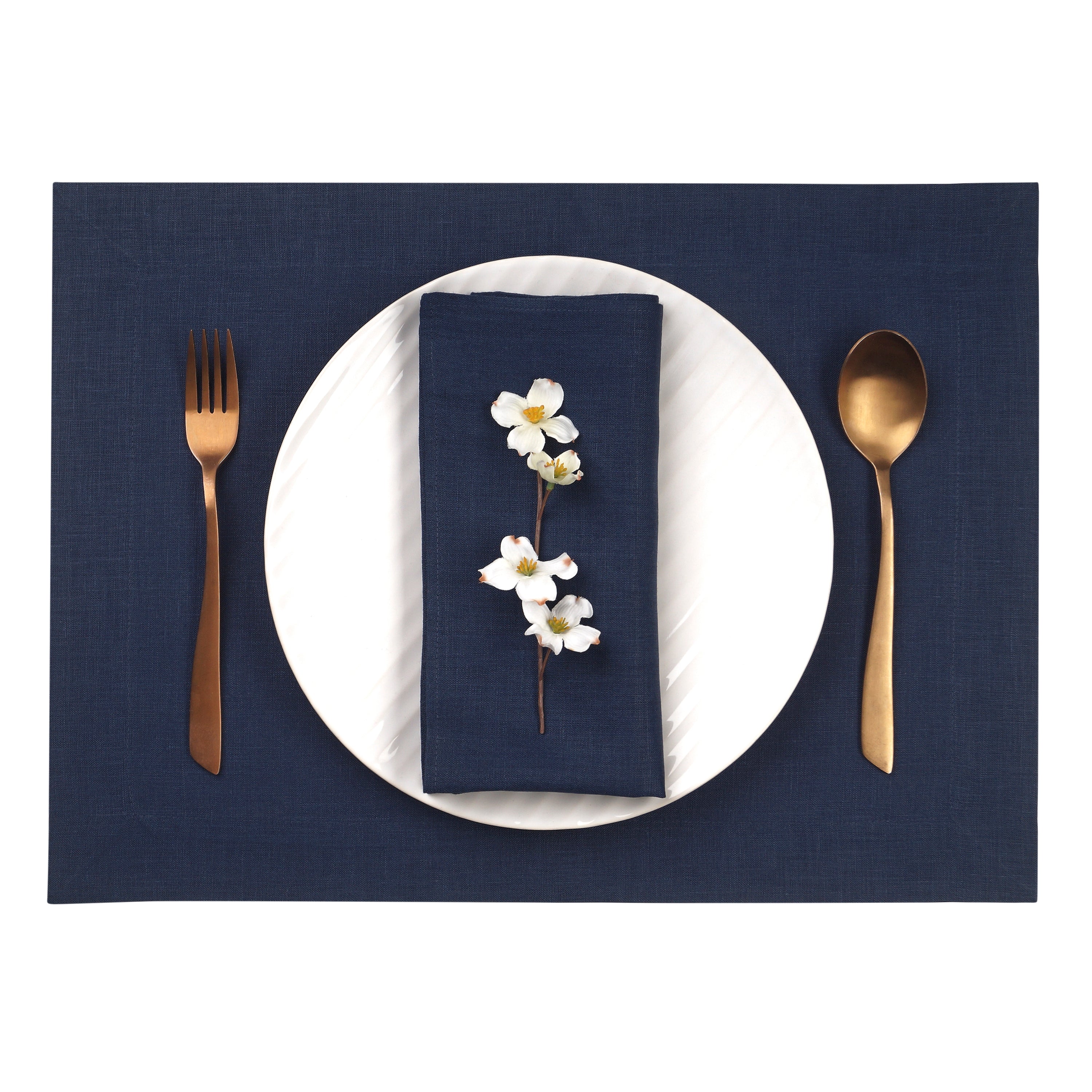 Navy Blue Linen Placemats, Hemmed, 14 x 19 inch, 4 pcs