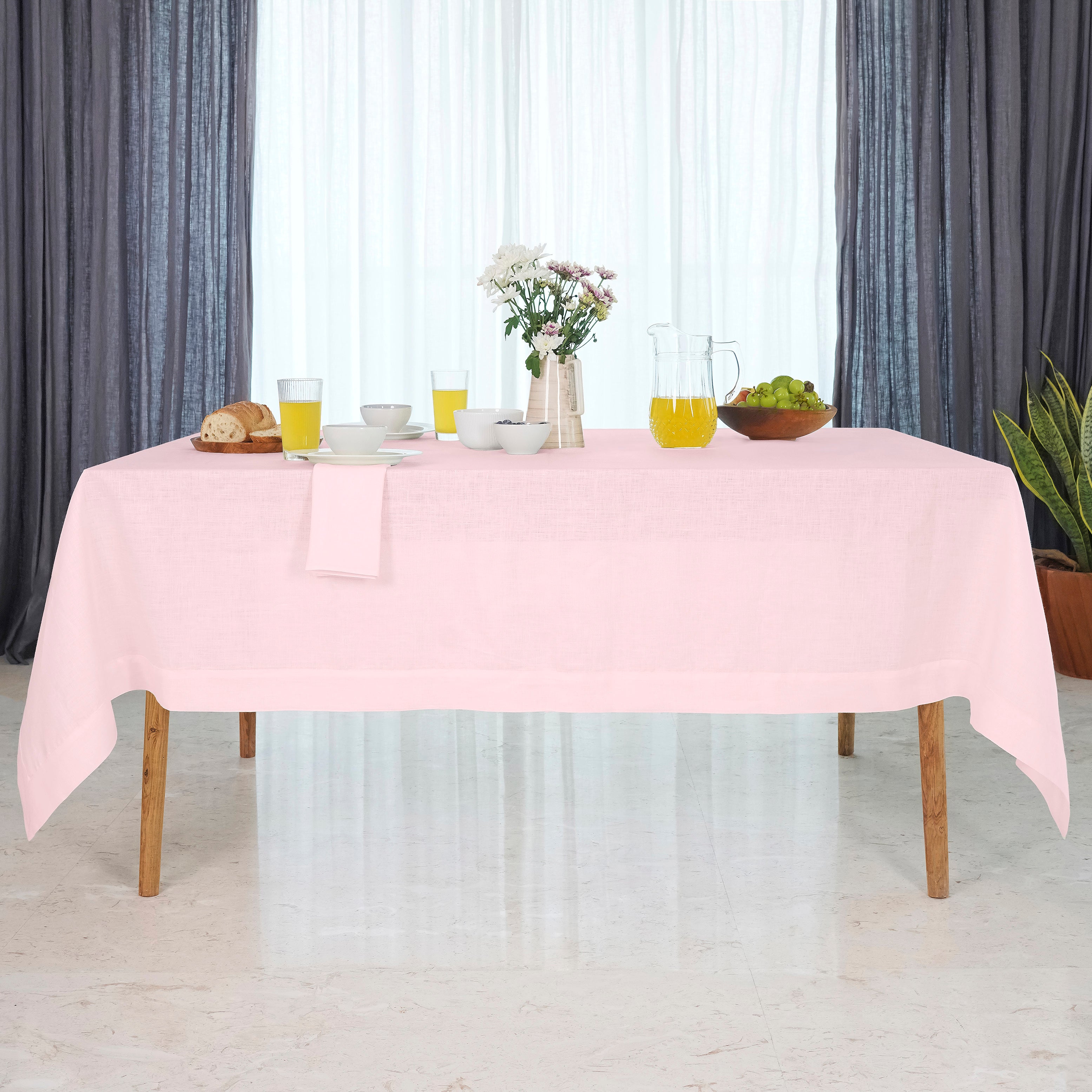 Pastel Pink Linen Tablecloth, Hemmed