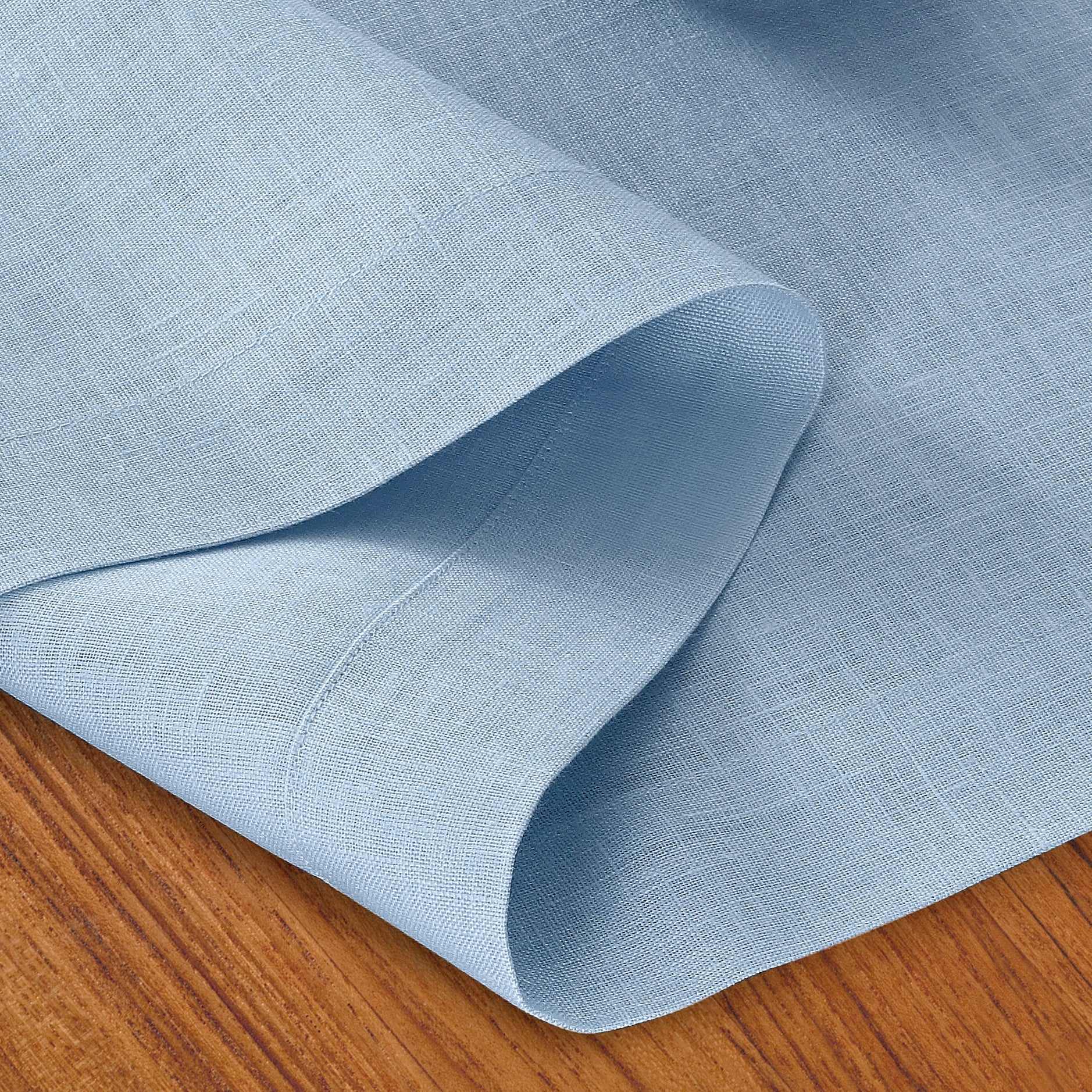 Powder Blue Linen Table Runner, Hemmed