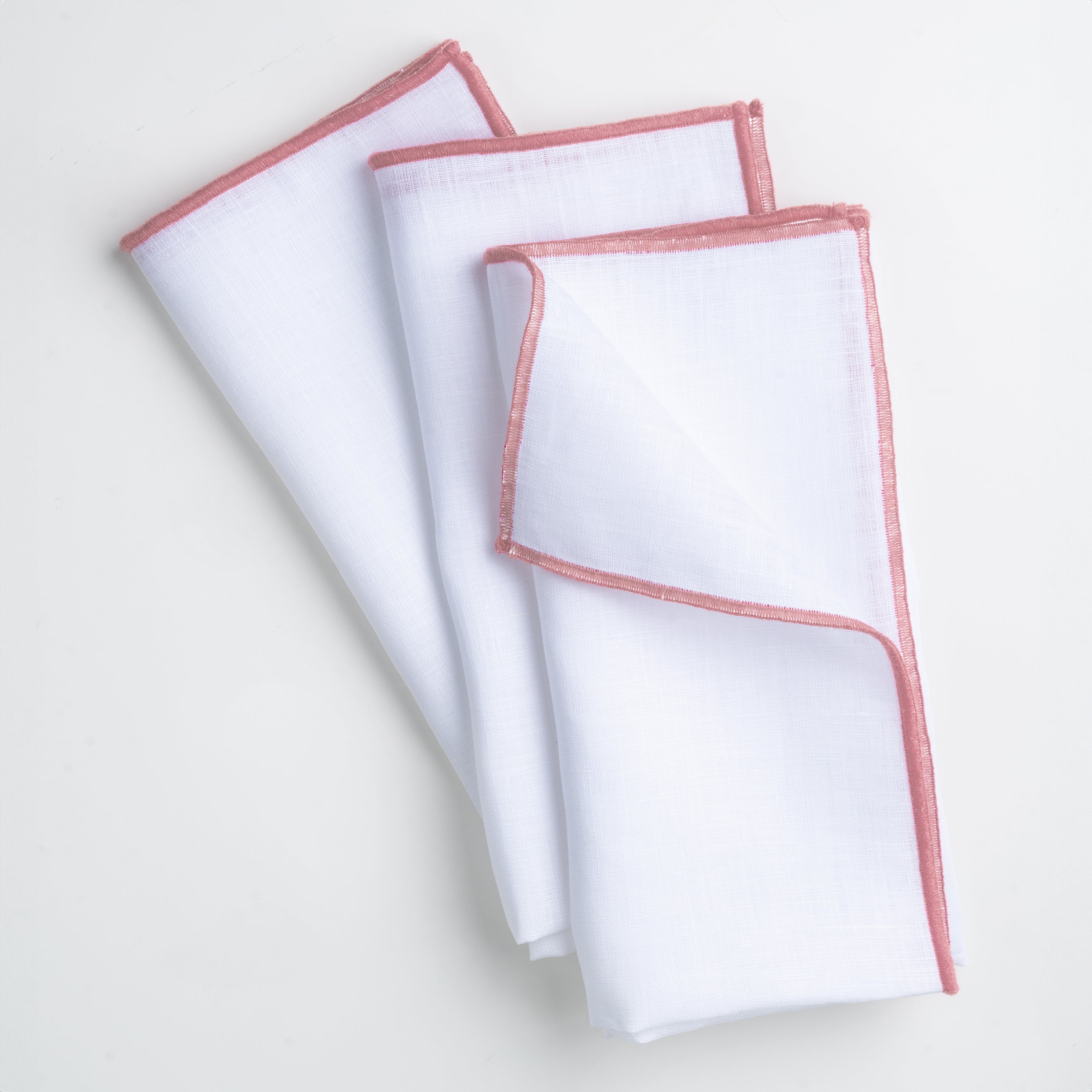 White and Dusty Pink Linen Napkins, Marrow Edge, 20 x 20 inch, 4 pcs