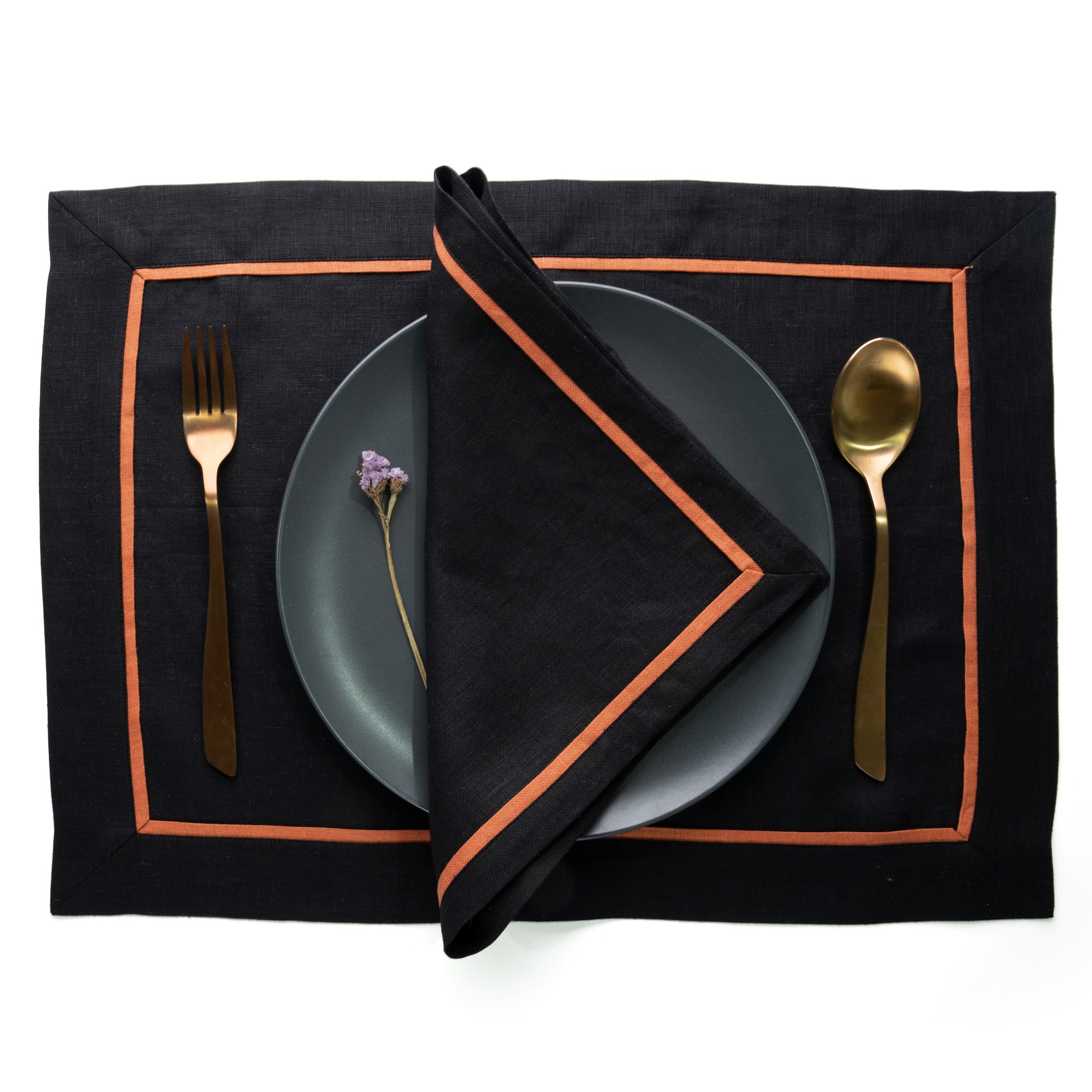 Black and Rust Linen Napkins, Reversible, 20 x 20 inch, 4 pcs