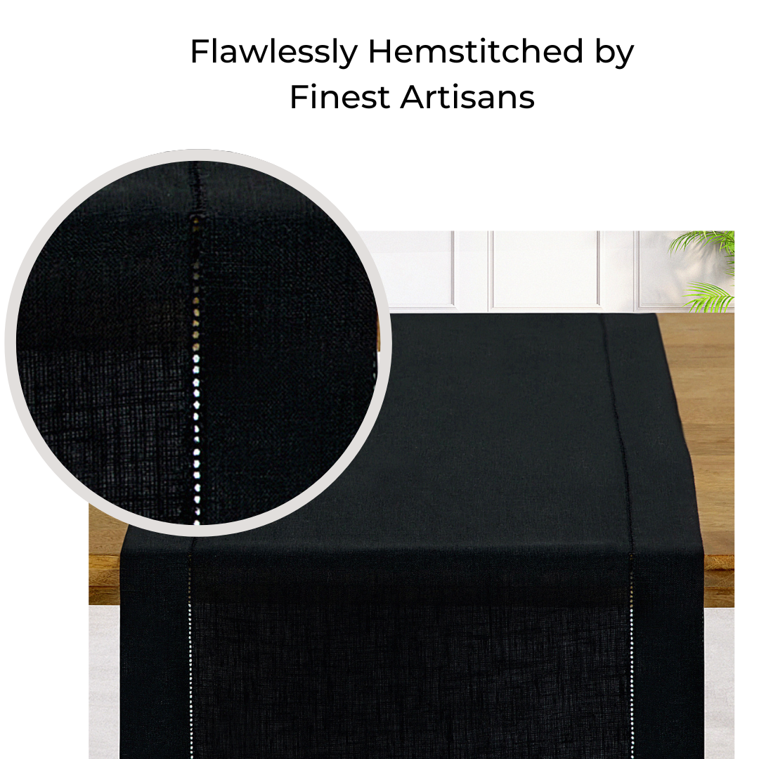 Black Linen Table Runner, Hemstitch