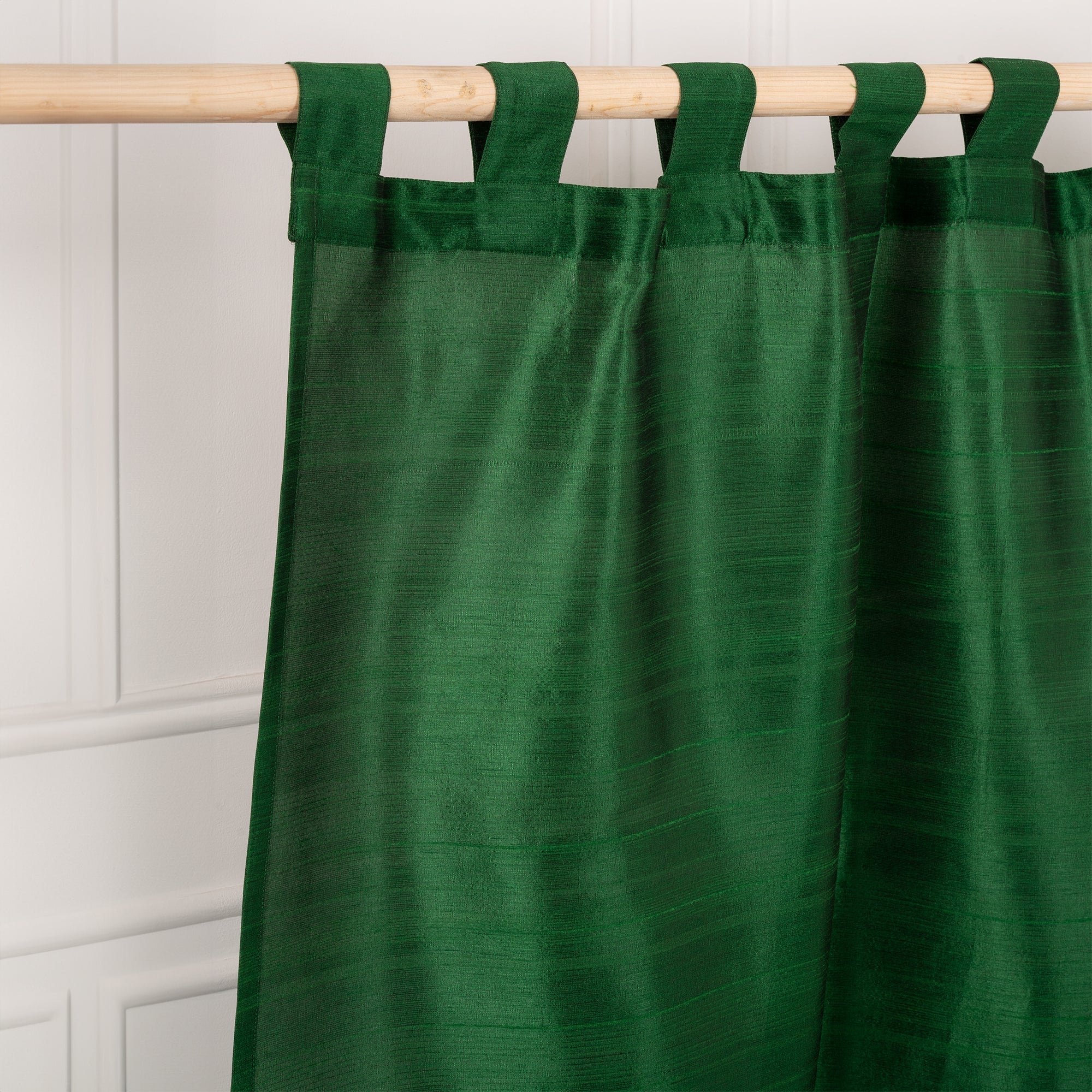 Emerald Green Vegan Silk Tab Top Curtain - 