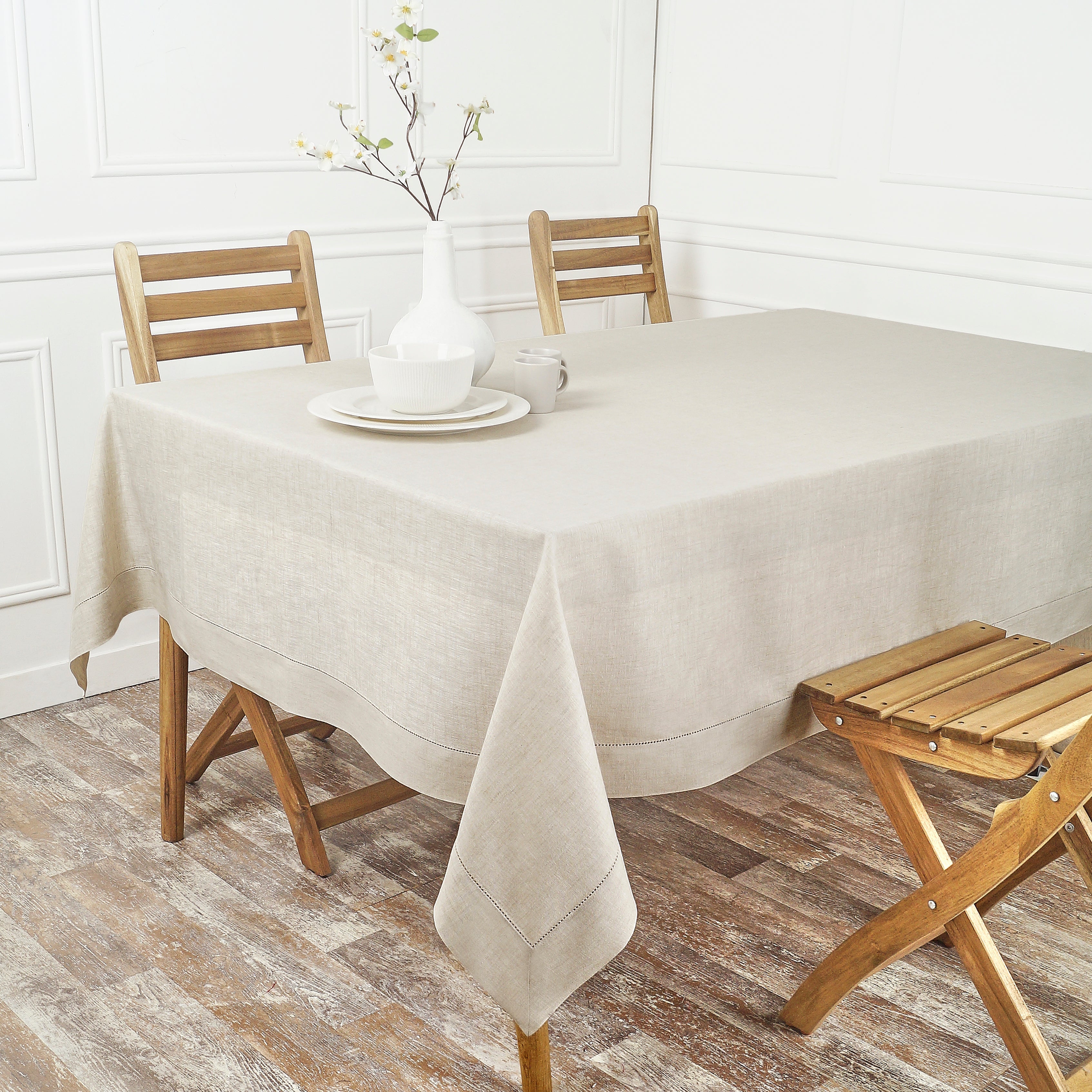 Light Natural Linen Tablecloth, Hemstitch