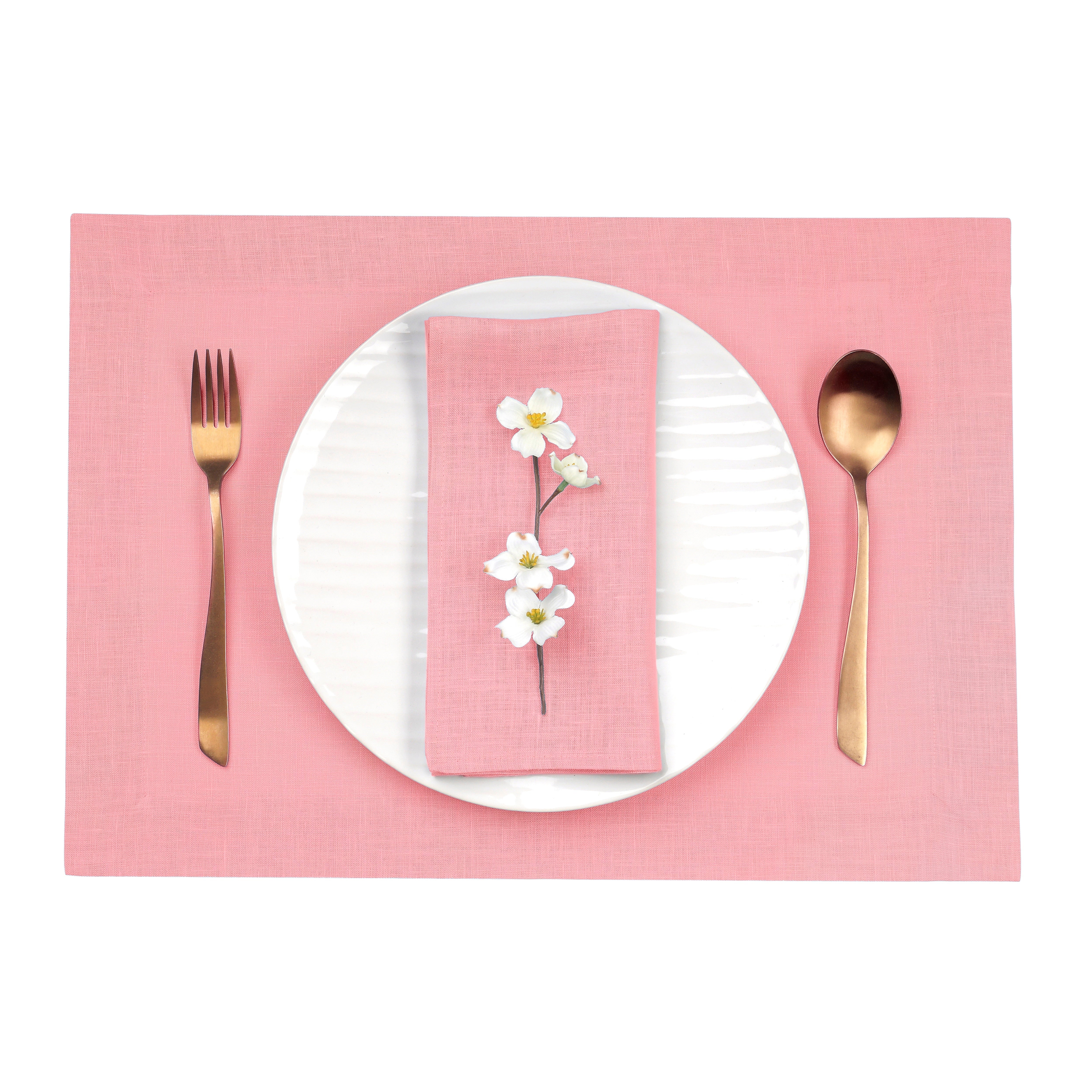 Dusty Pink Linen Placemats, Hemmed, 14 x 19 inch, 4 pcs