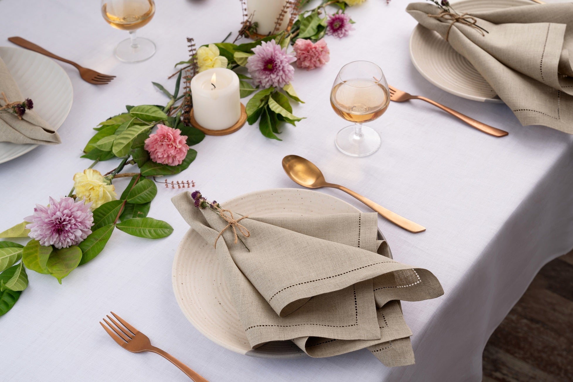 Natural Linen Napkins, Hemstitch, 20 x 20 inch, 6 pcs