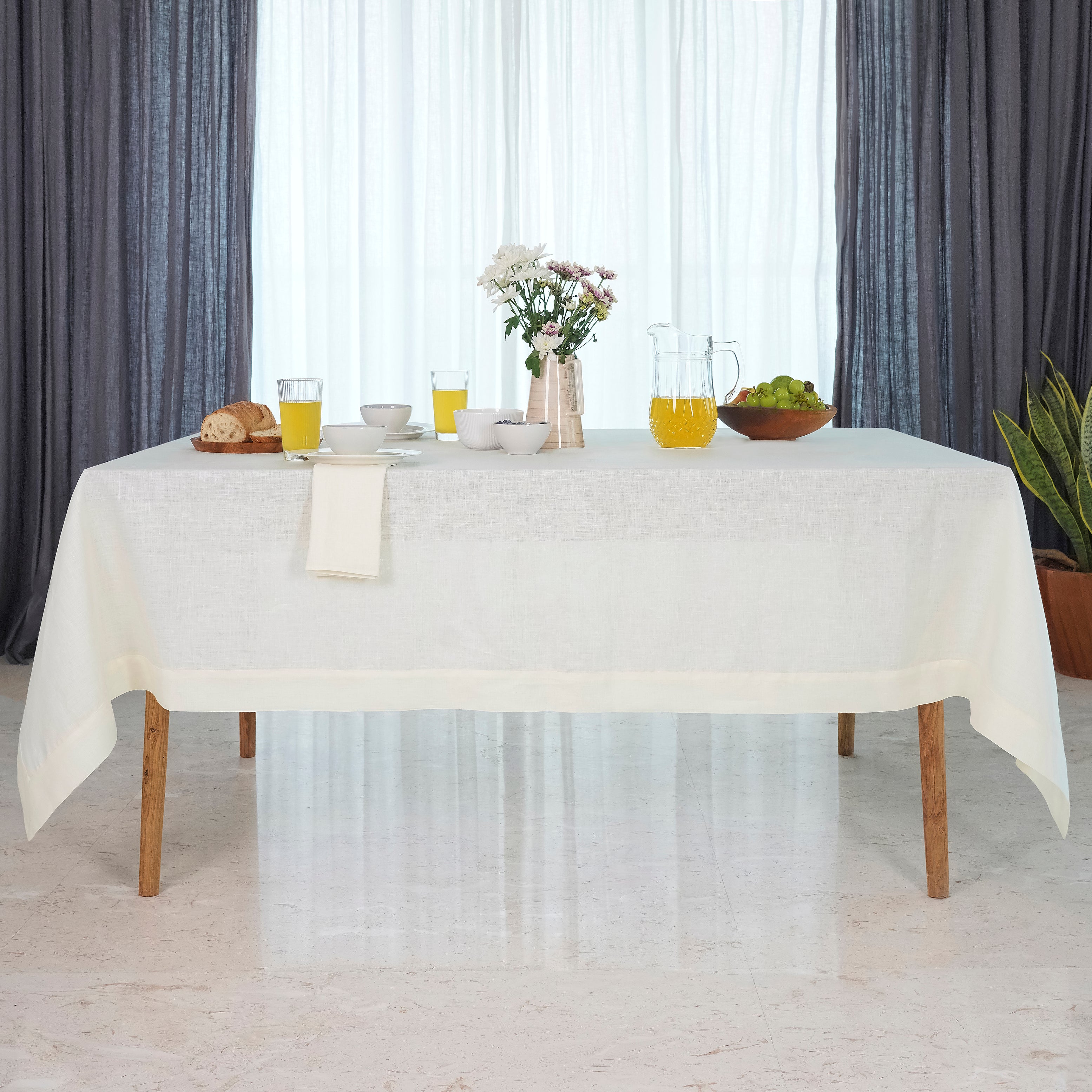 Ivory Linen Tablecloth, Hemmed