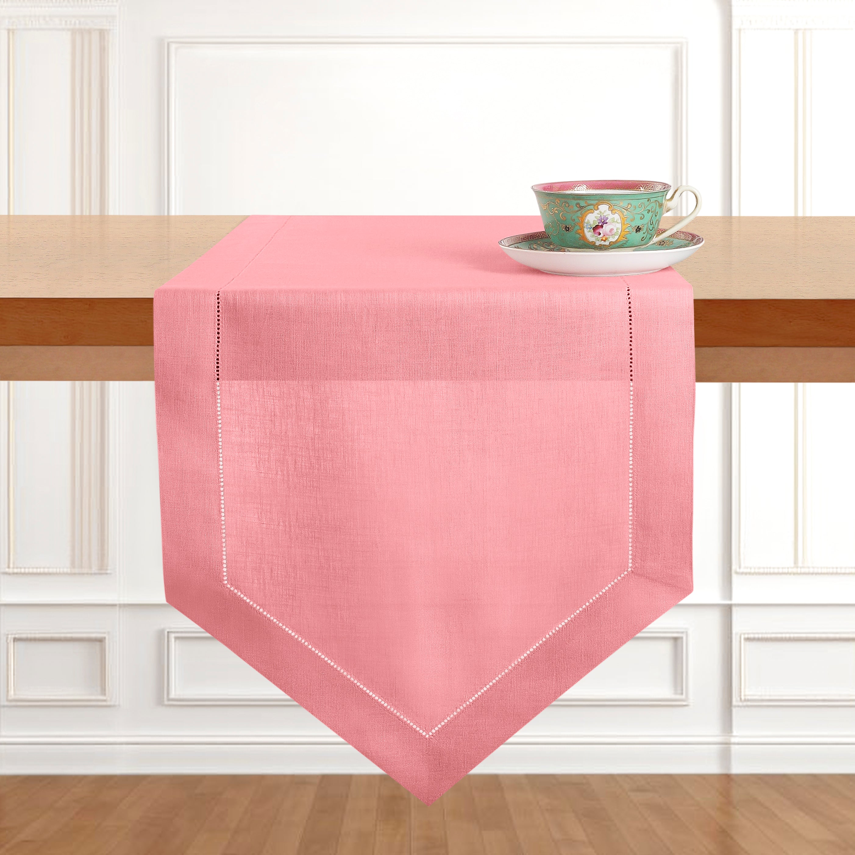 Dusty Pink Linen Table Runner, Diamond