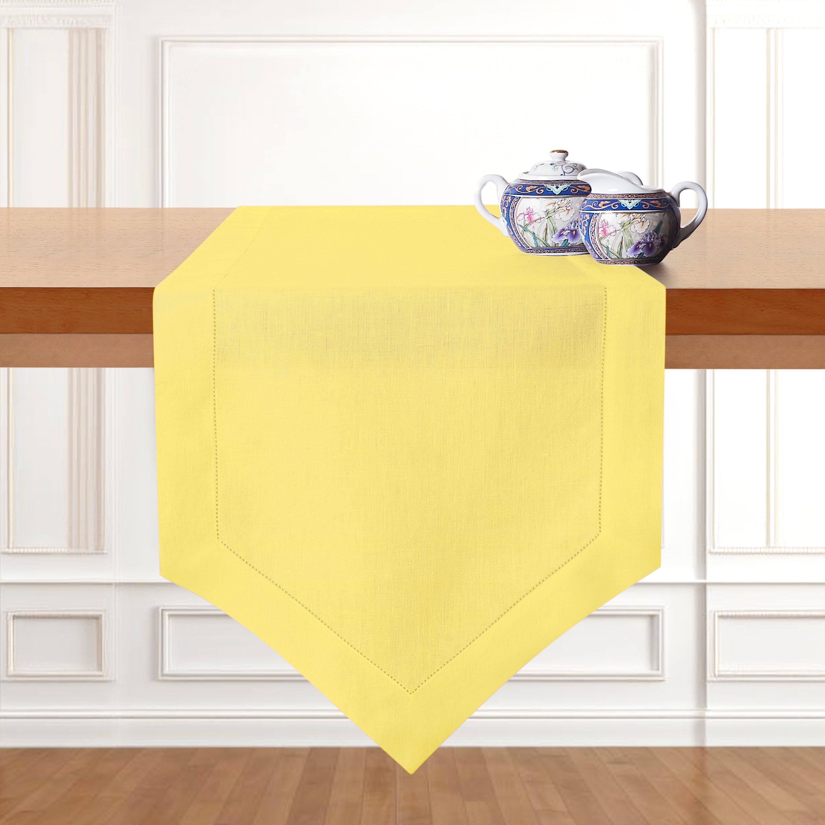 Lemon Yellow Linen Table Runner, Diamond