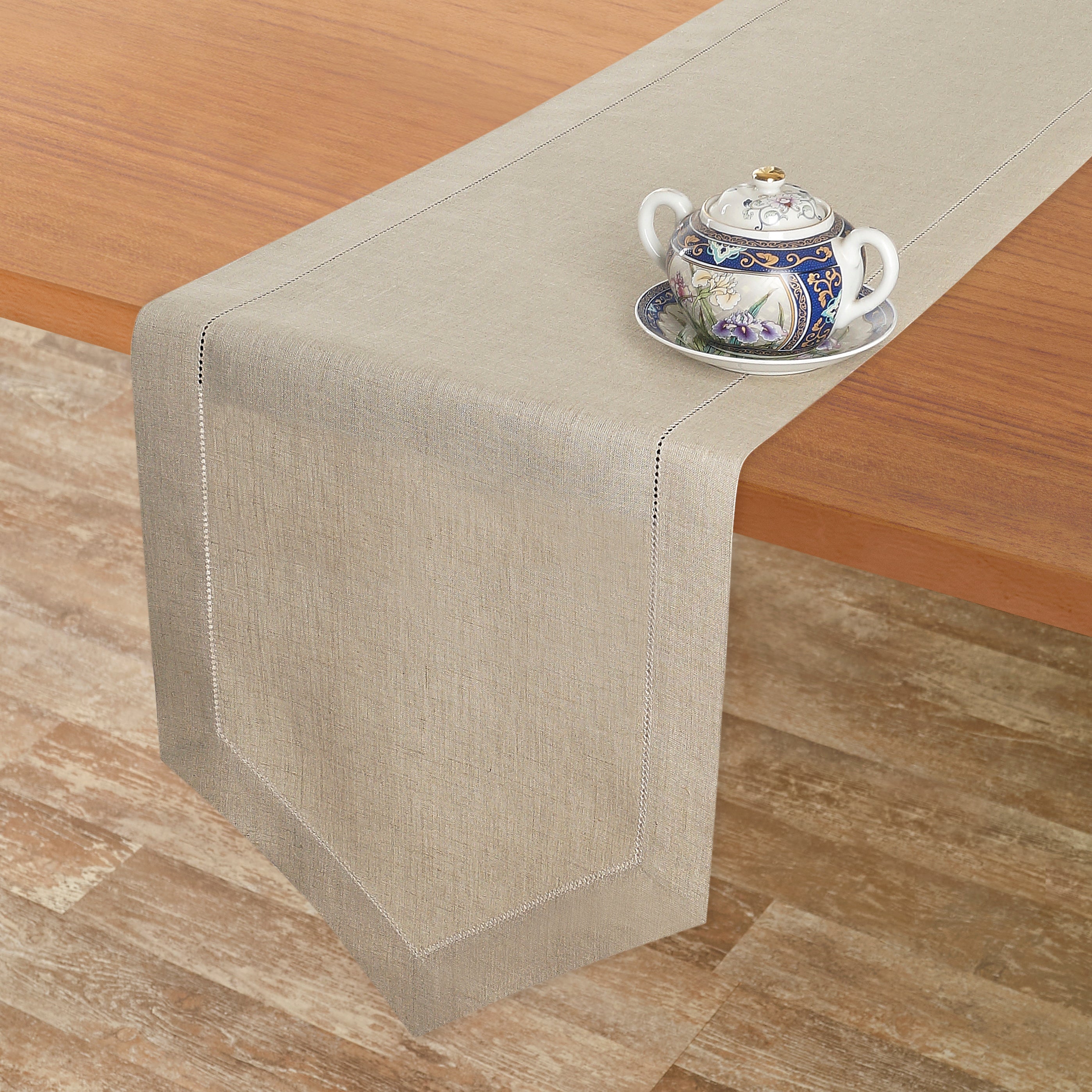 Natural Linen Table Runner, Diamond