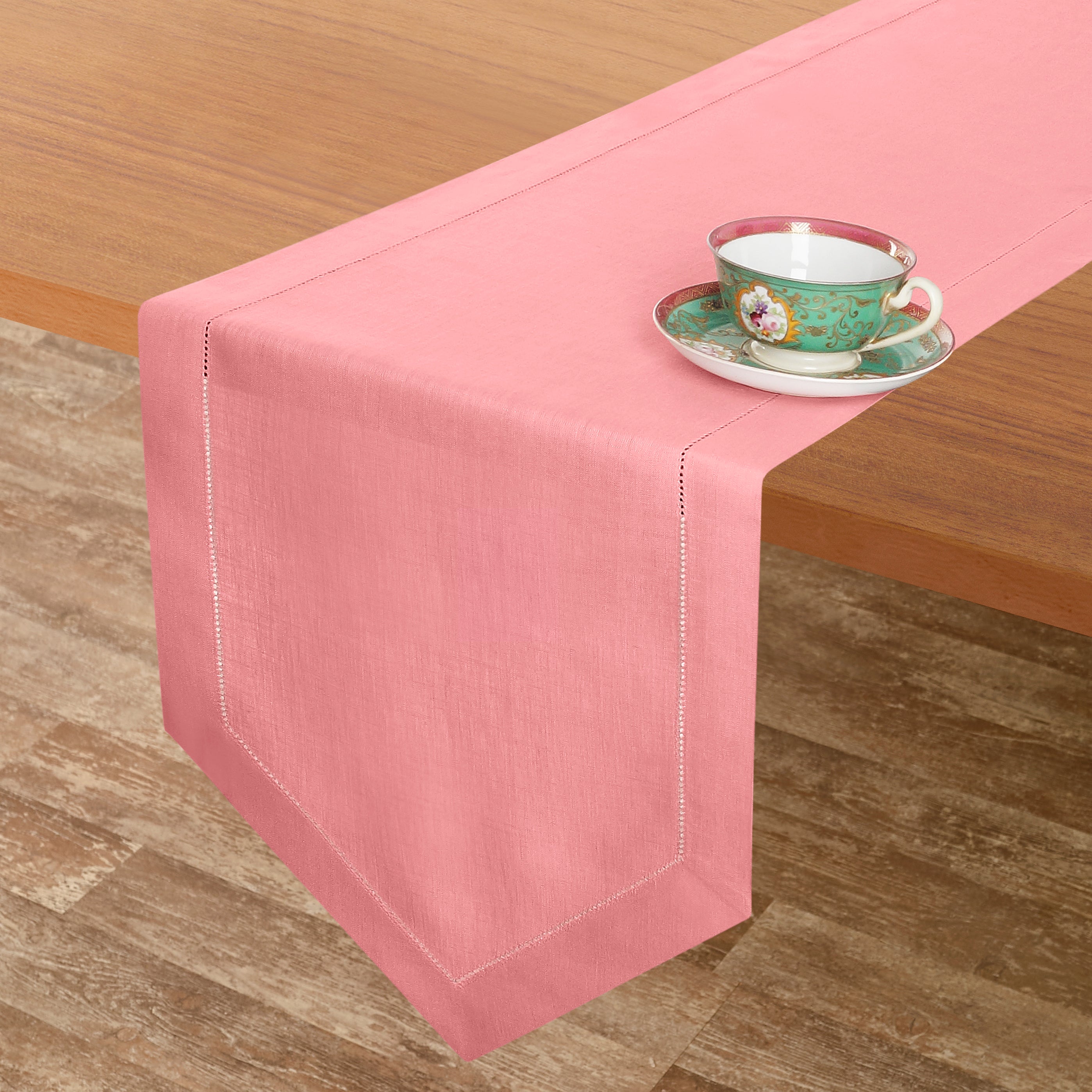 Dusty Pink Linen Table Runner, Diamond