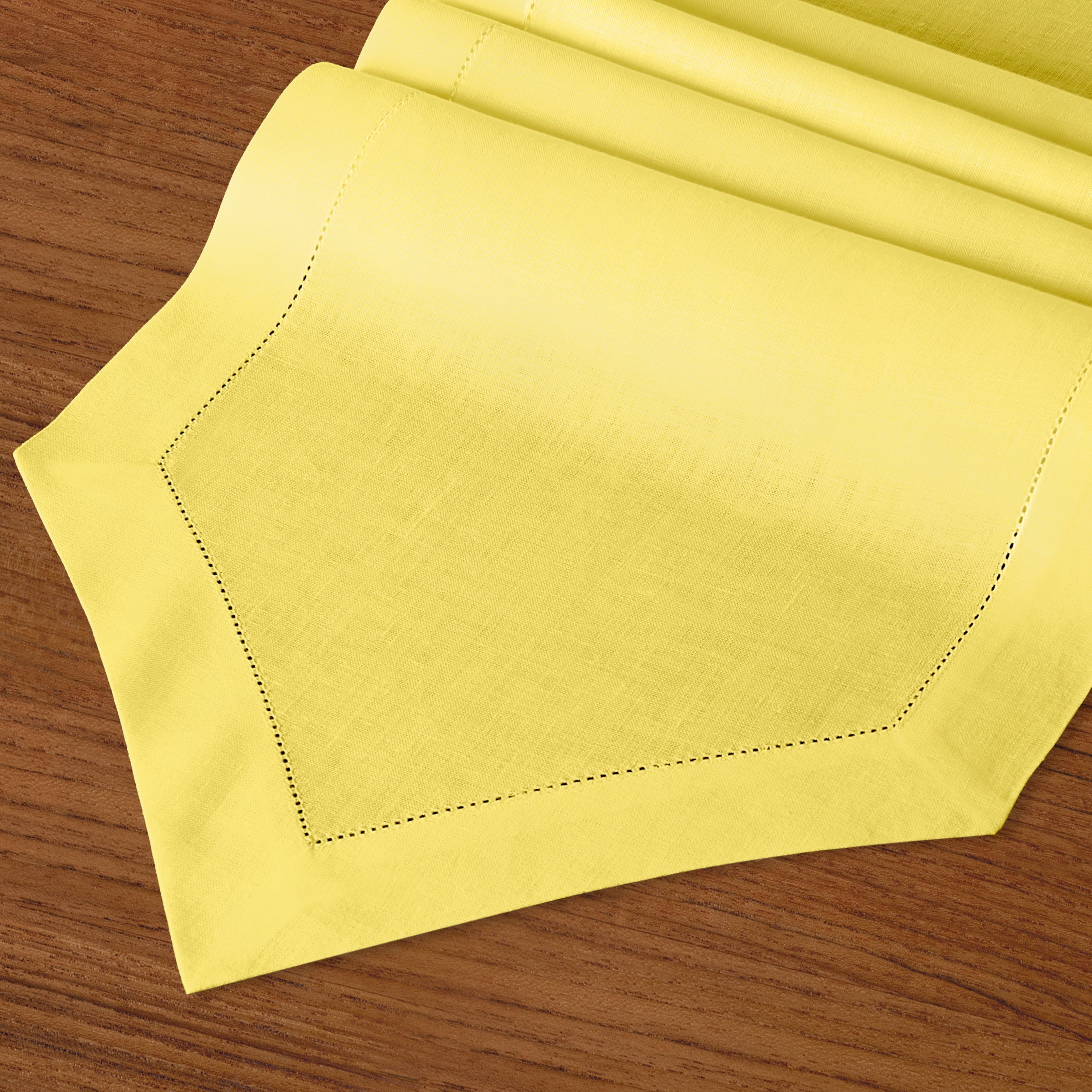 Lemon Yellow Linen Table Runner, Diamond