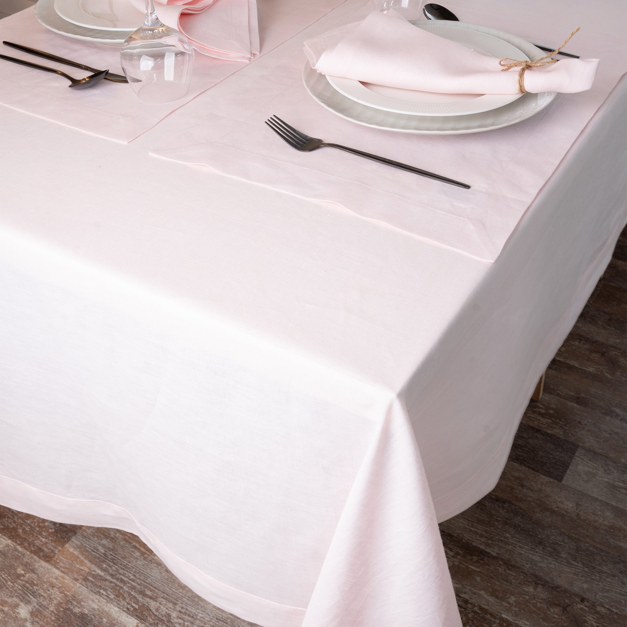 Pastel Pink Linen Tablecloth, Hemmed