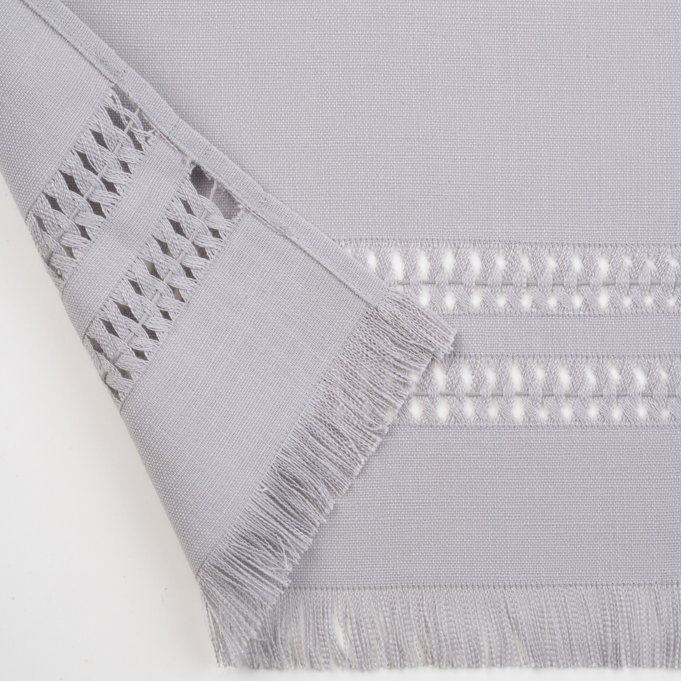 Light Grey Table Runner, Faux Linen, Hand Hemstitch