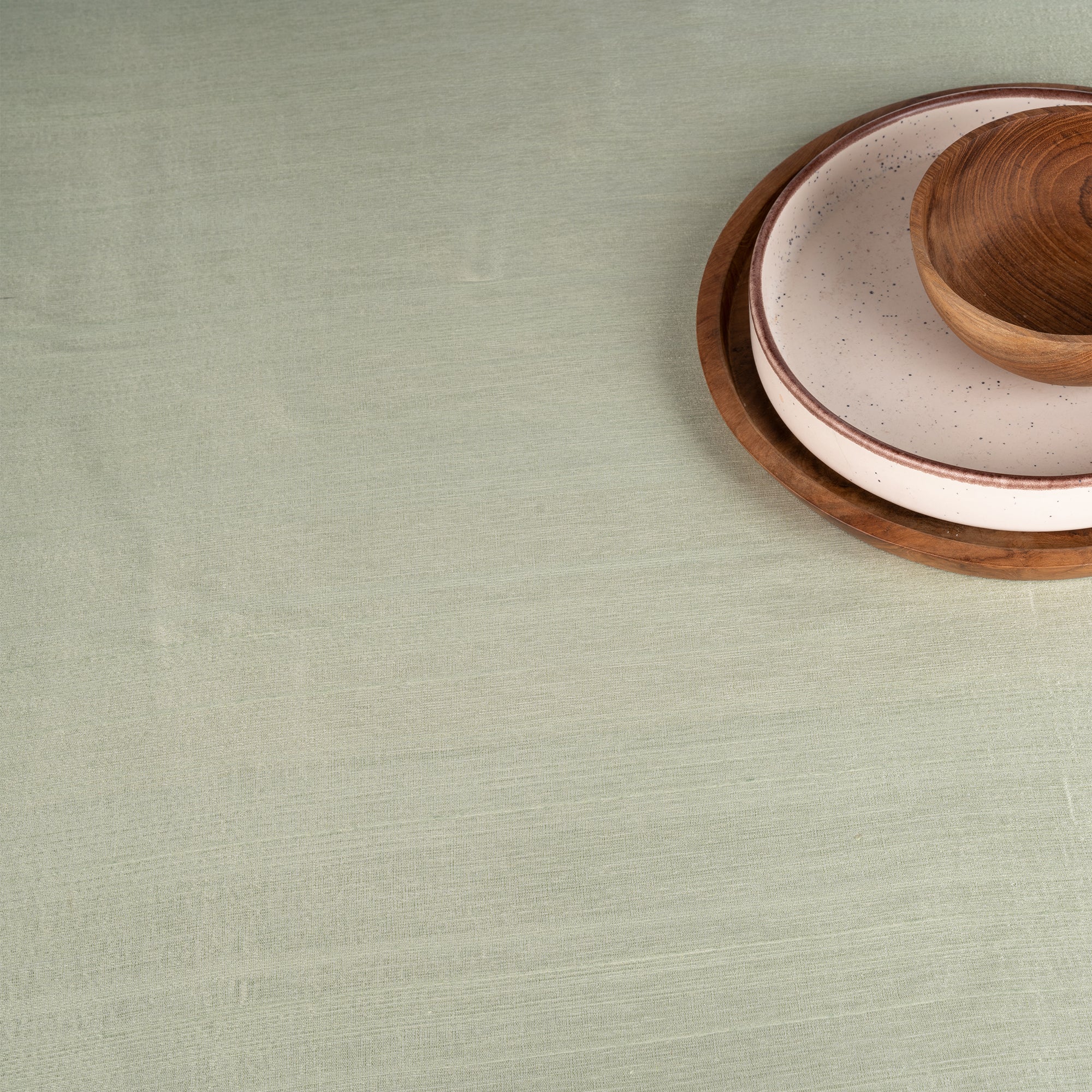 Sage Green Vegan Silk Tablecloth, Mitered Corner