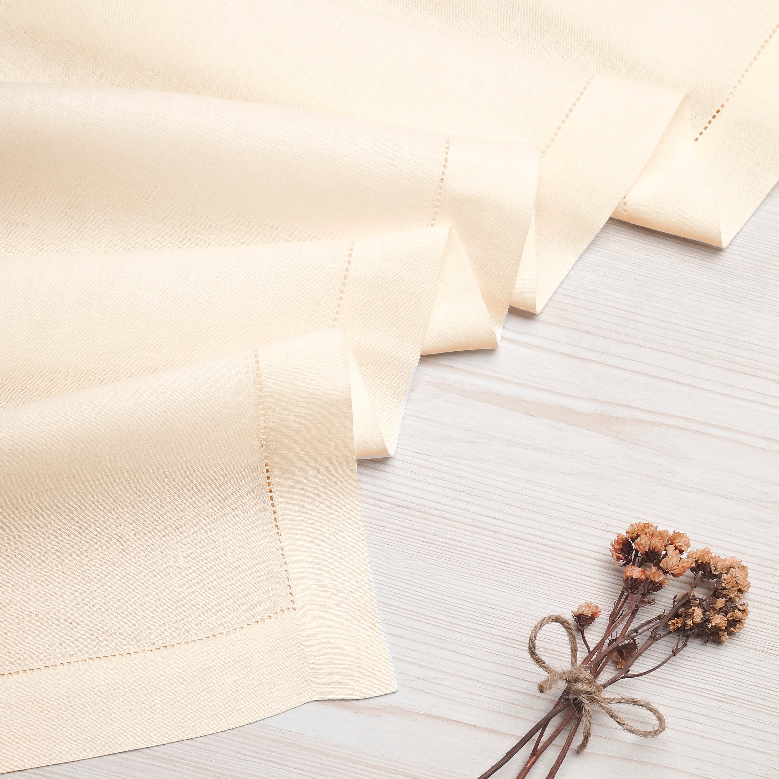 Vanilla Cream Linen Table Runner, Hemstitch