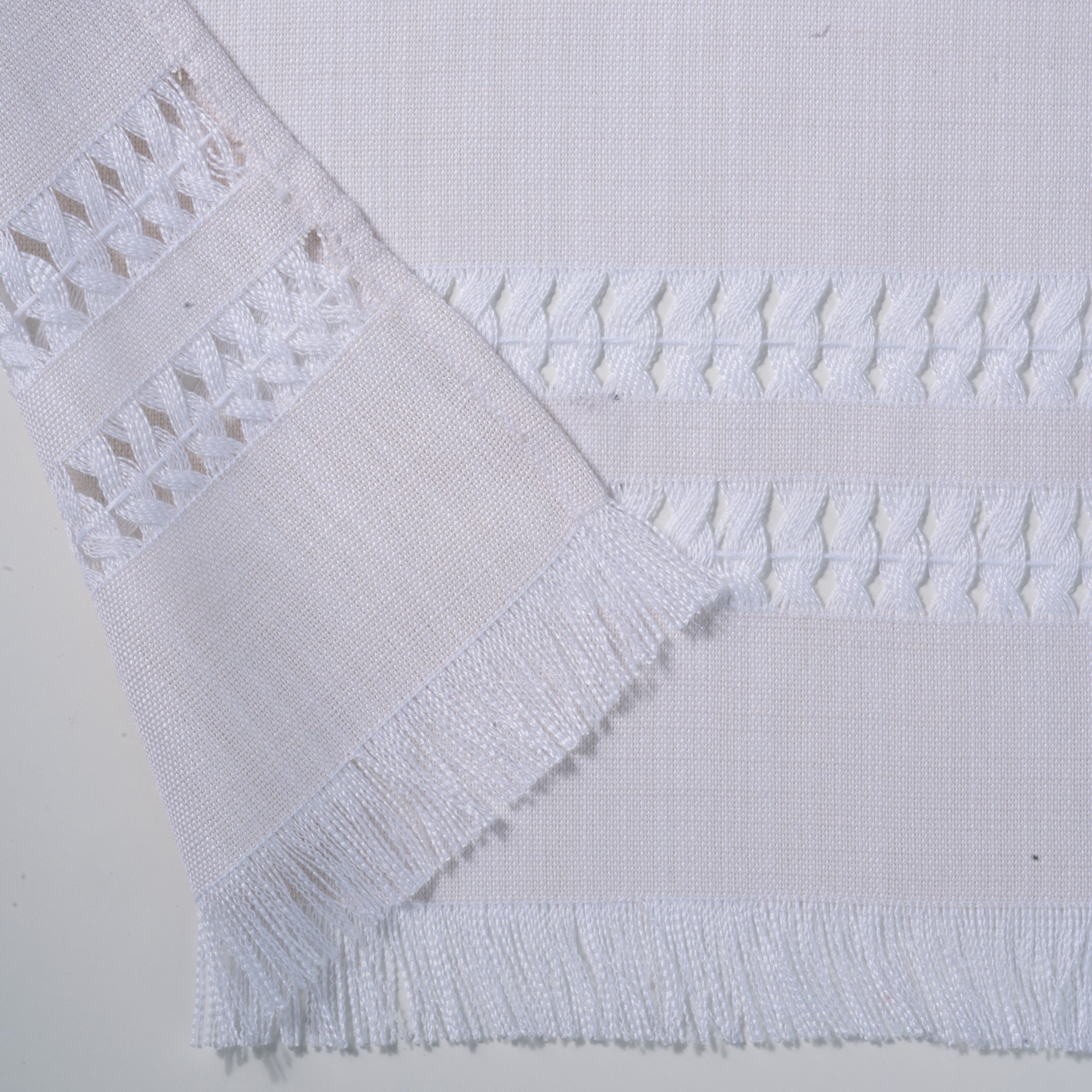 Chambray Cream & White Table Runner, Faux Linen, Hand Hemstitch