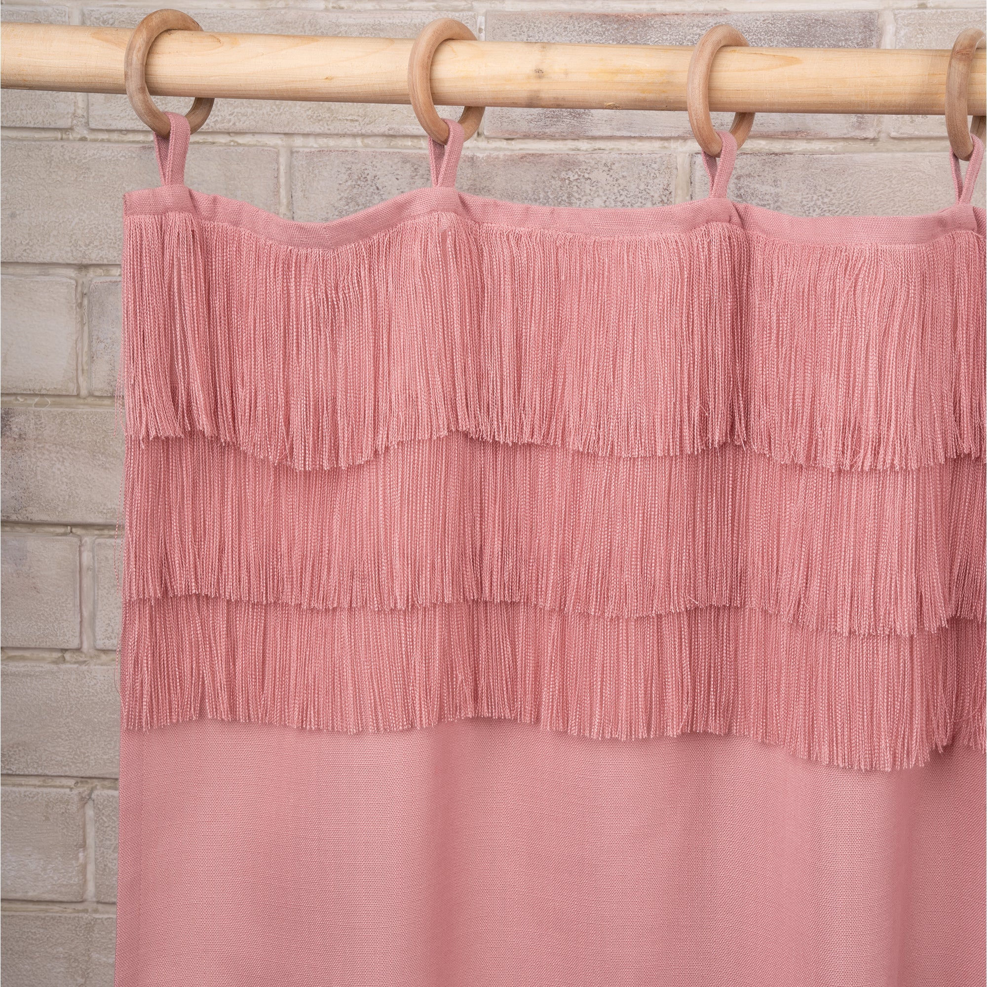 Dusty Pink Faux Linen Three Layer Fringe Curtain - 