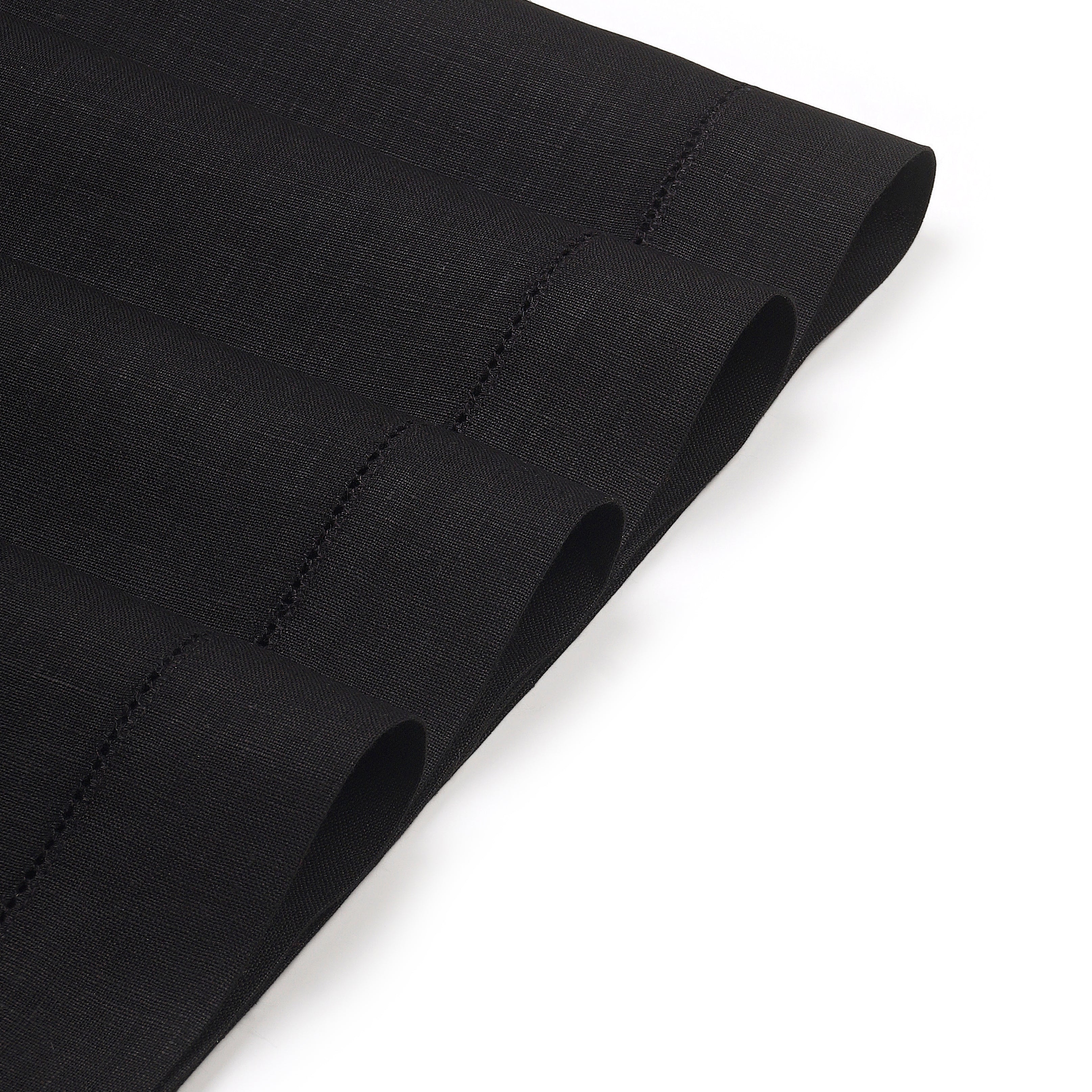 Black Linen Placemats, Hemstitch, 14 x 19 inch, 6 pcs