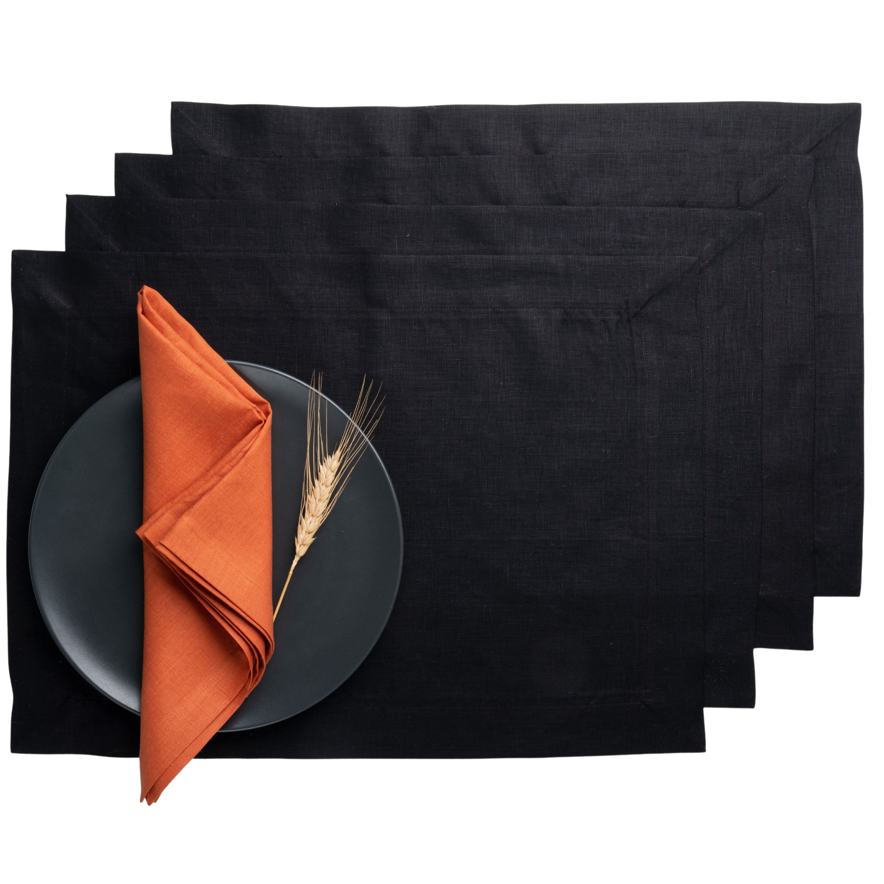 Black and Rust Linen Placemats, Reversible, 14 x 19 inch, 4 pcs