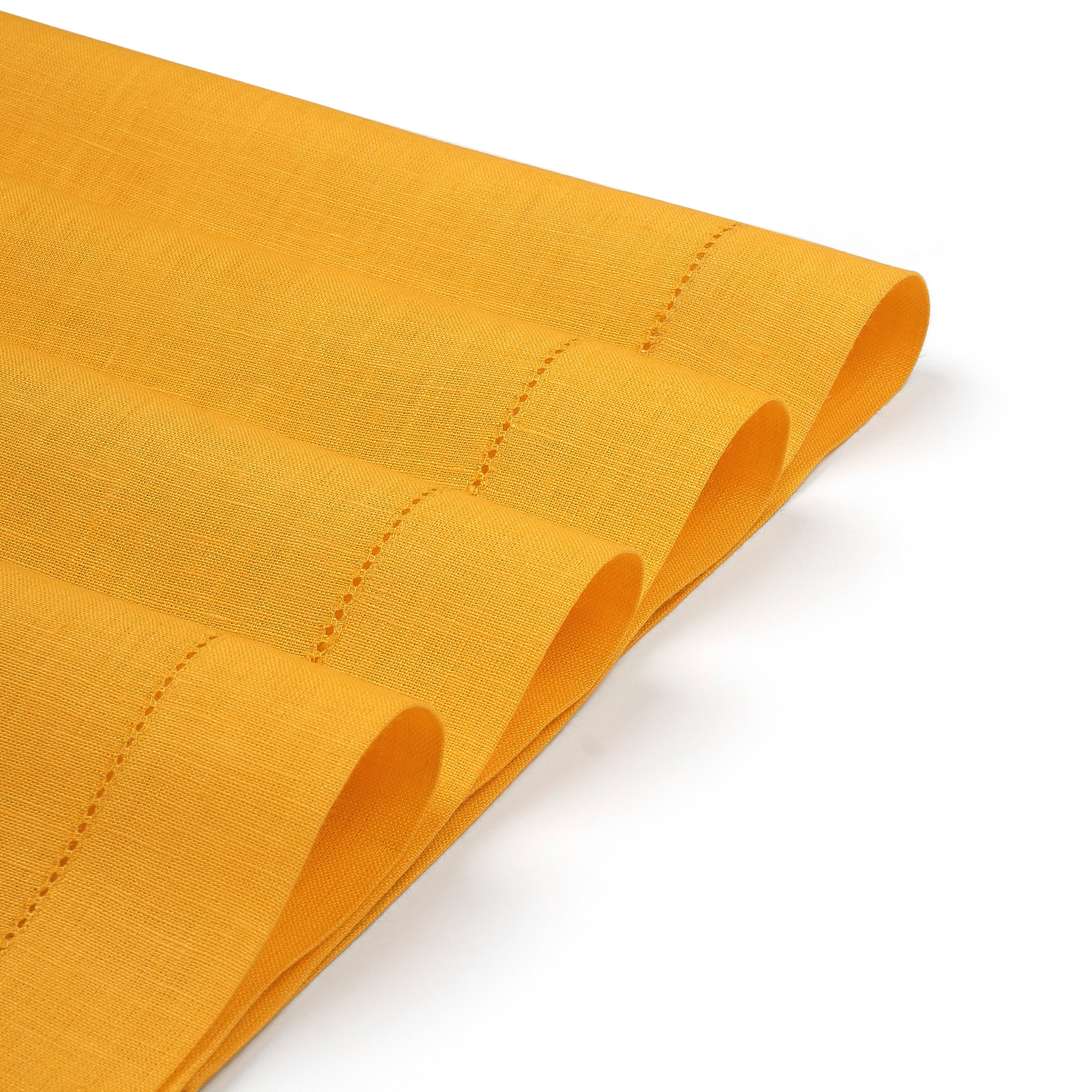 Sunflower Yellow Linen Placemats, Hemstitch, 14 x 19 inch, 4 pcs