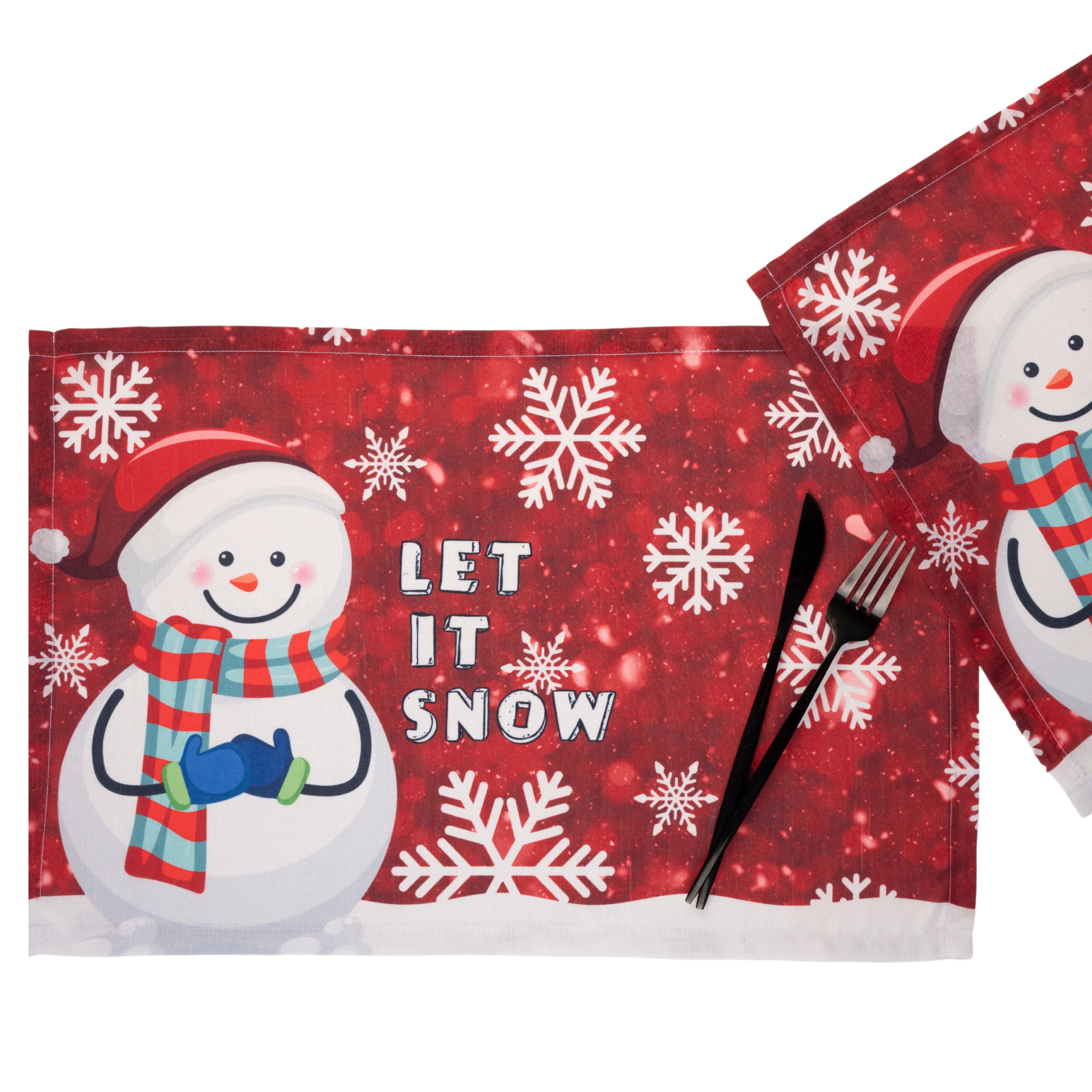 Let It Snow Vegan Silk Placemats 13 x 18 Inch Set of 4 - Christmas Print