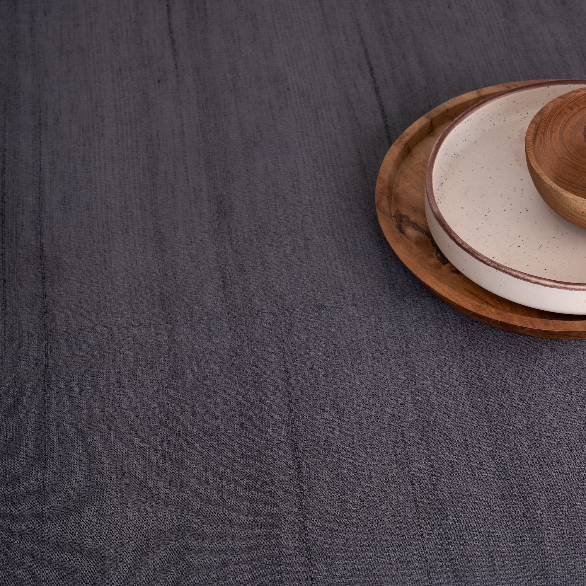 Charcoal Grey Vegan Silk Tablecloth, Mitered Corner