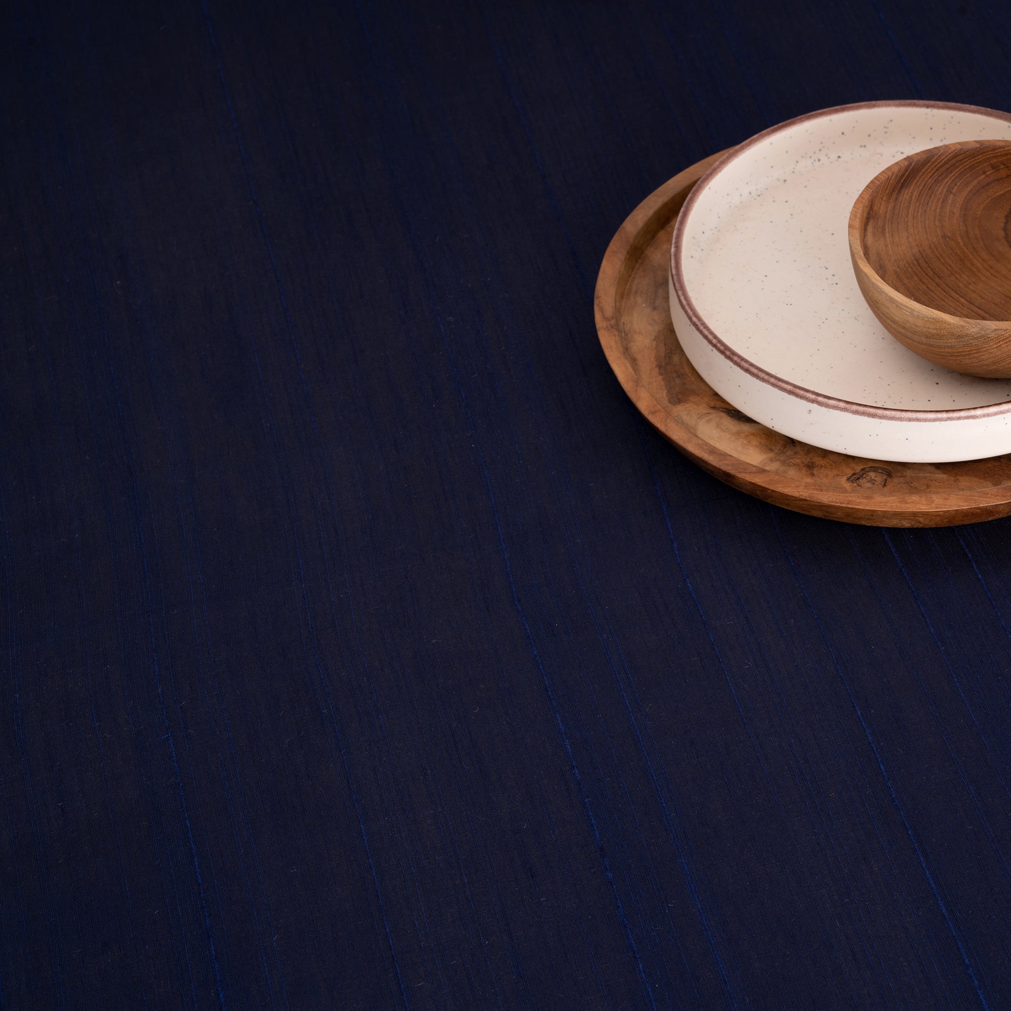 Navy Blue Vegan Silk Tablecloth, Mitered Corner