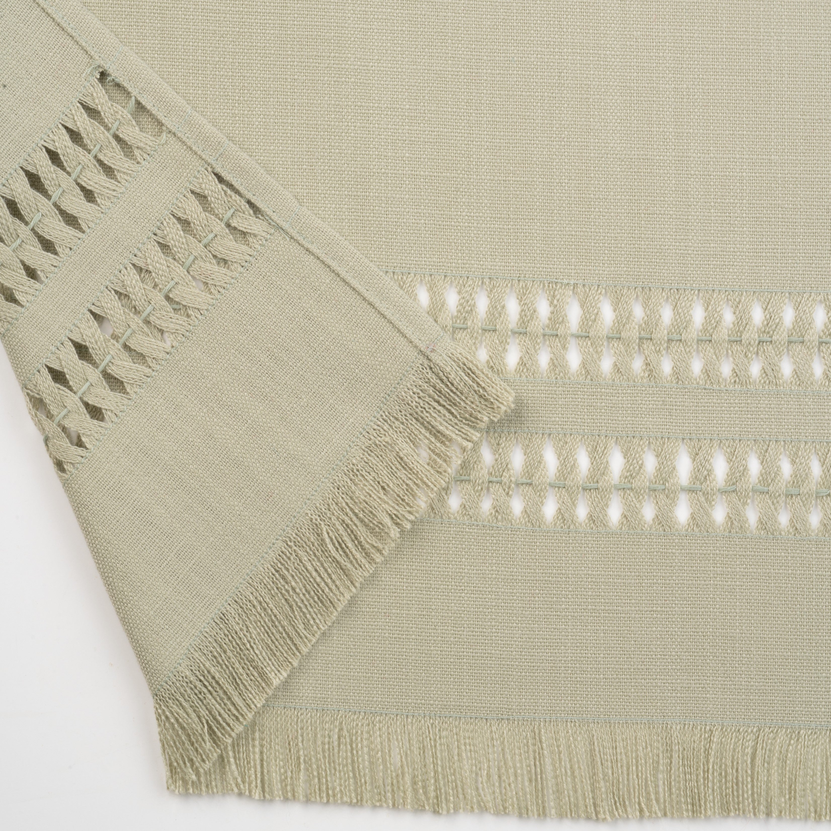 Sage Green Table Runner, Faux Linen, Hand Hemstitch