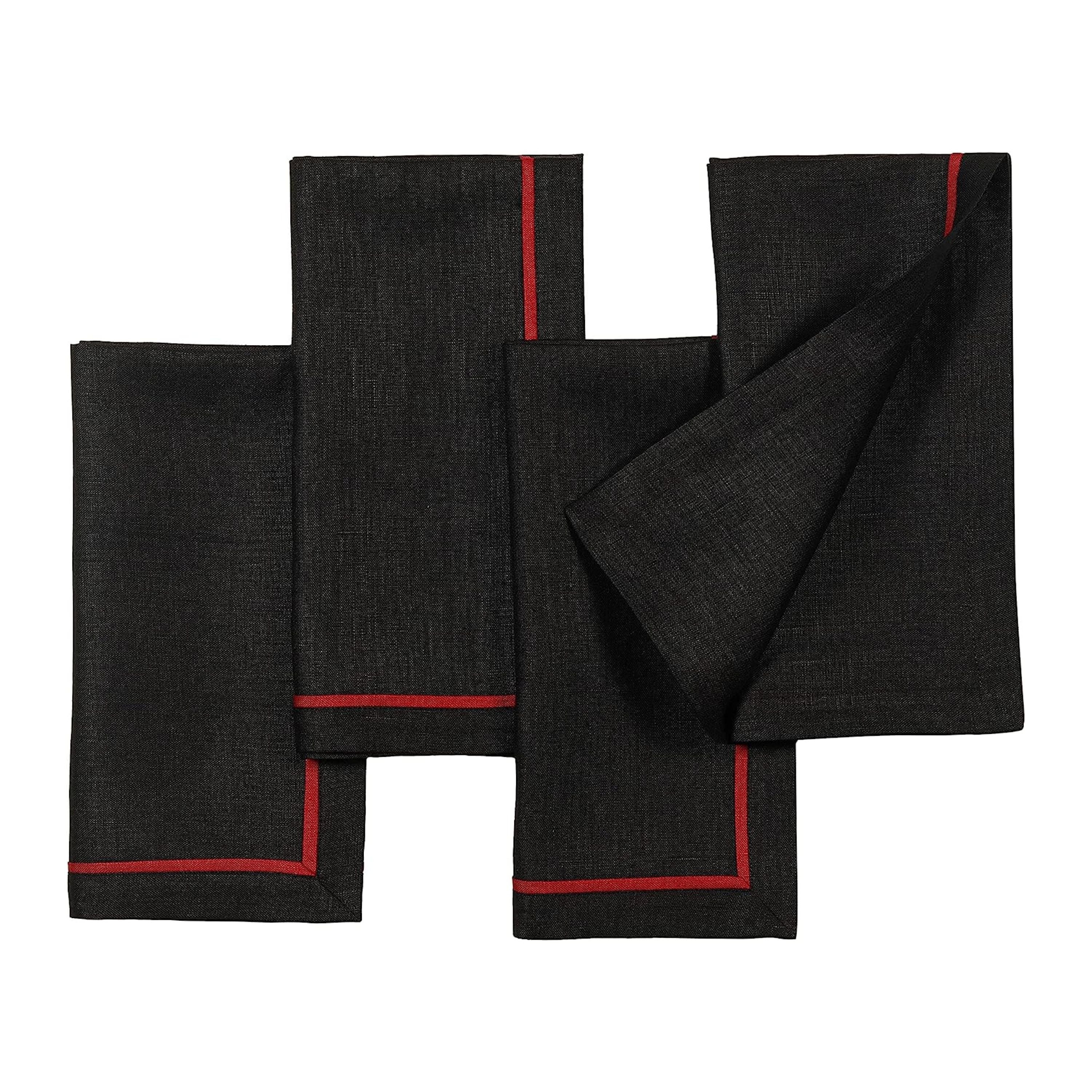 Black and Red Linen Napkins, Reversible, 20 x 20 inch, 4 pcs