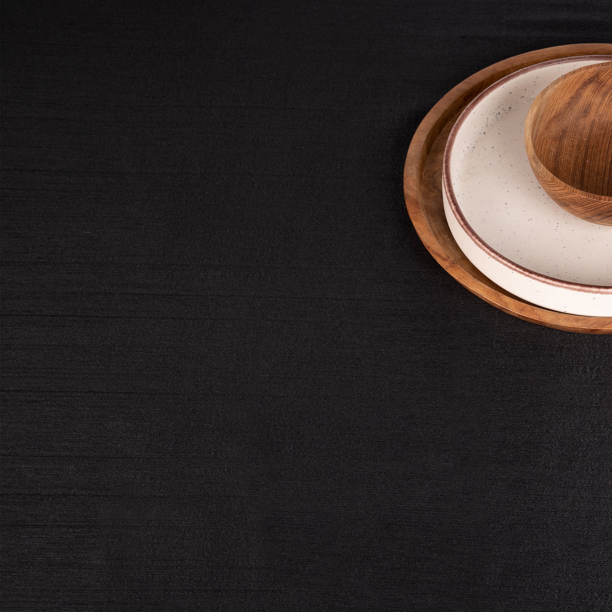 Black Vegan Silk Tablecloth, Mitered Corner