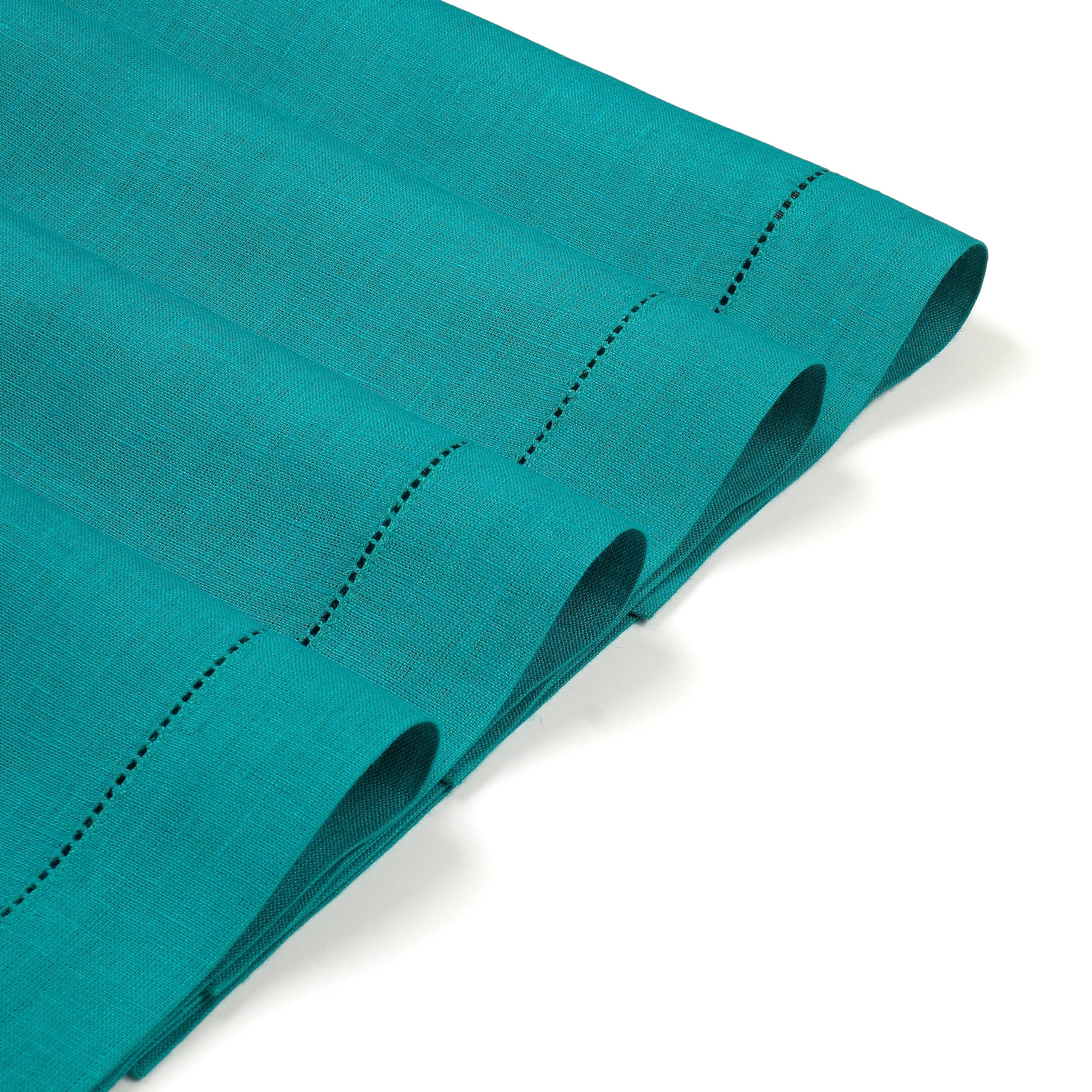 Teal Blue Linen Placemats, Hemstitch, 14 x 19 inch, 4 pcs