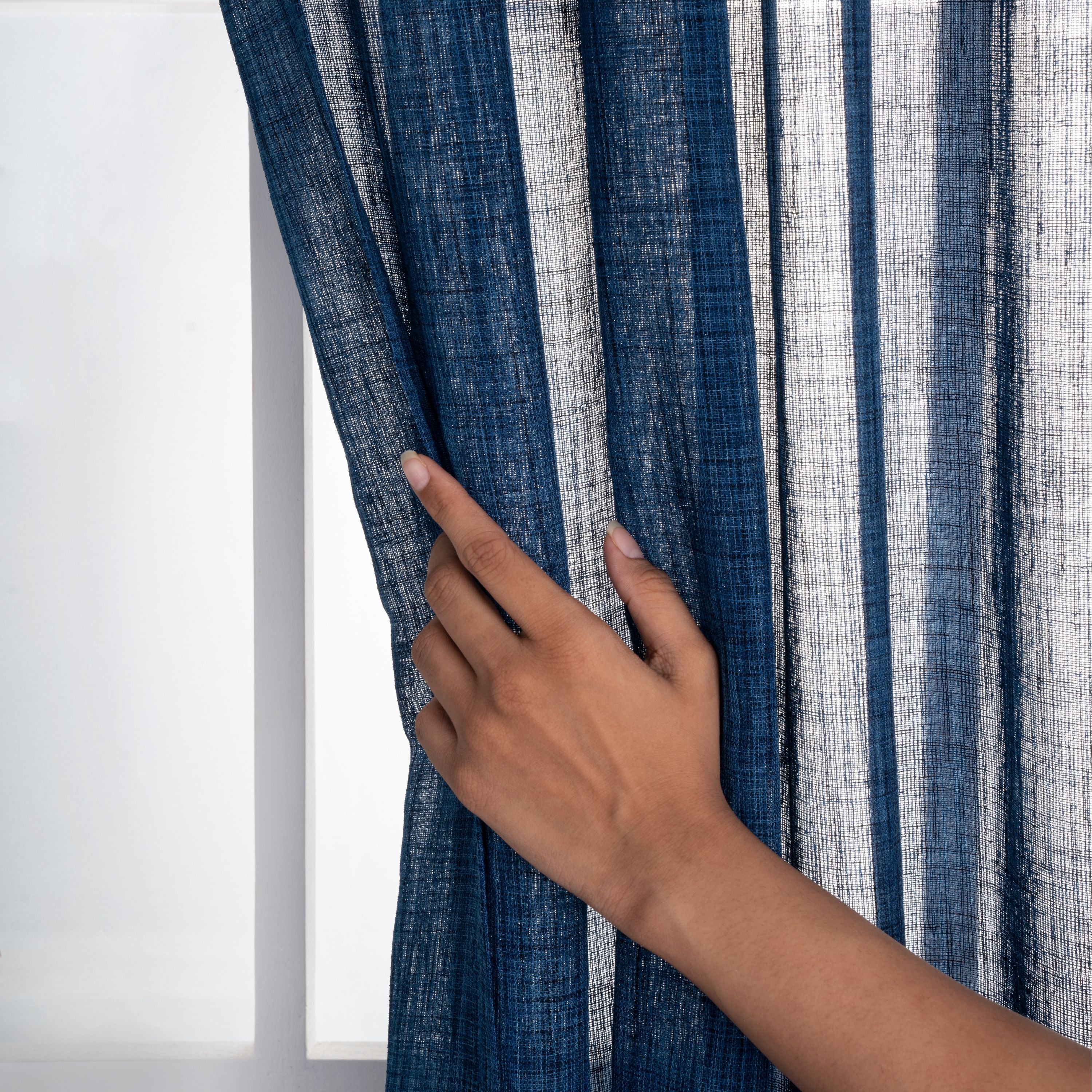 Indigo Blue Faux Jute Curtain