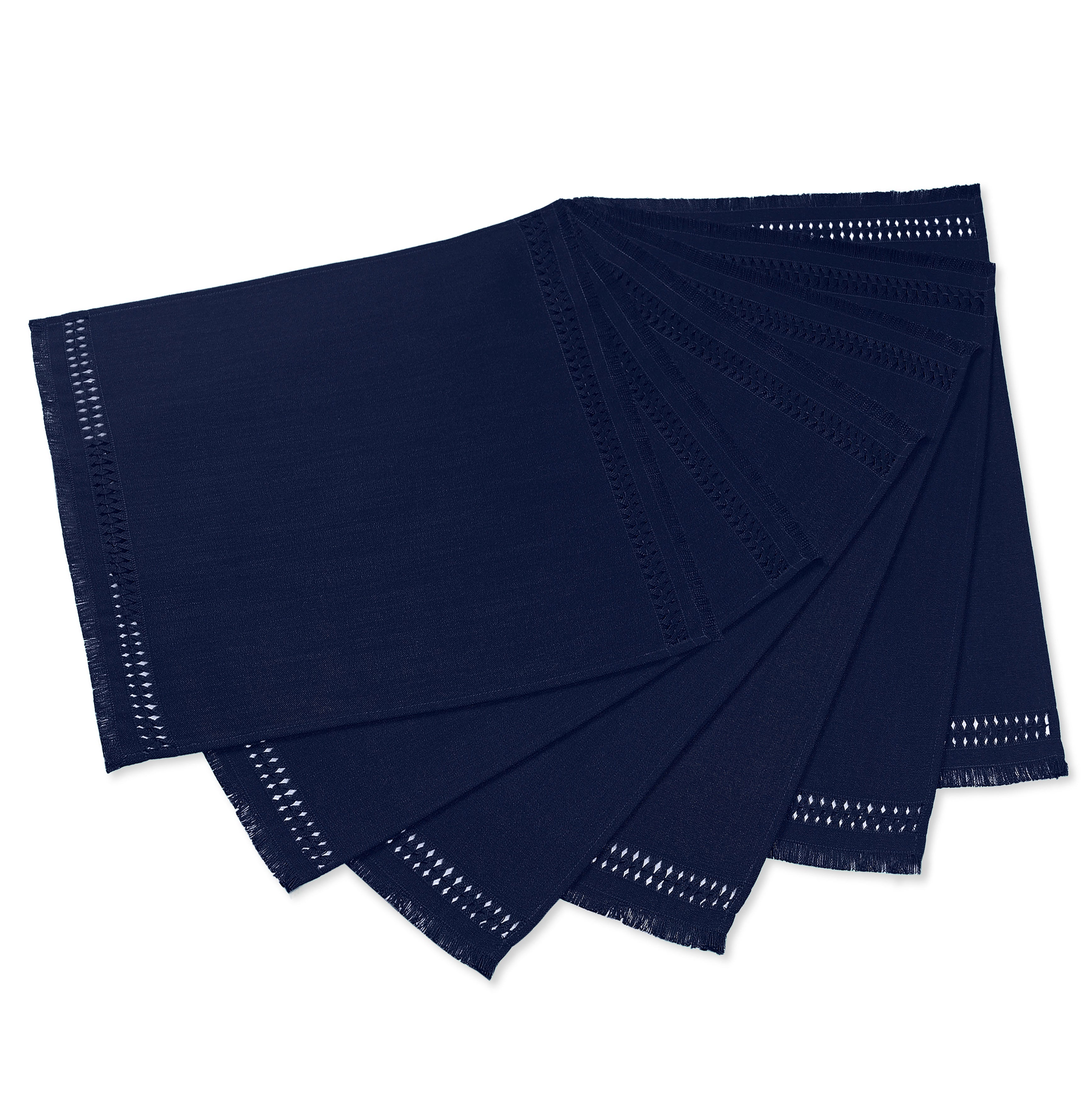 Navy Blue Faux Linen Napkins, Hand Hemstitch, 20 x 20 inch, 6 pcs