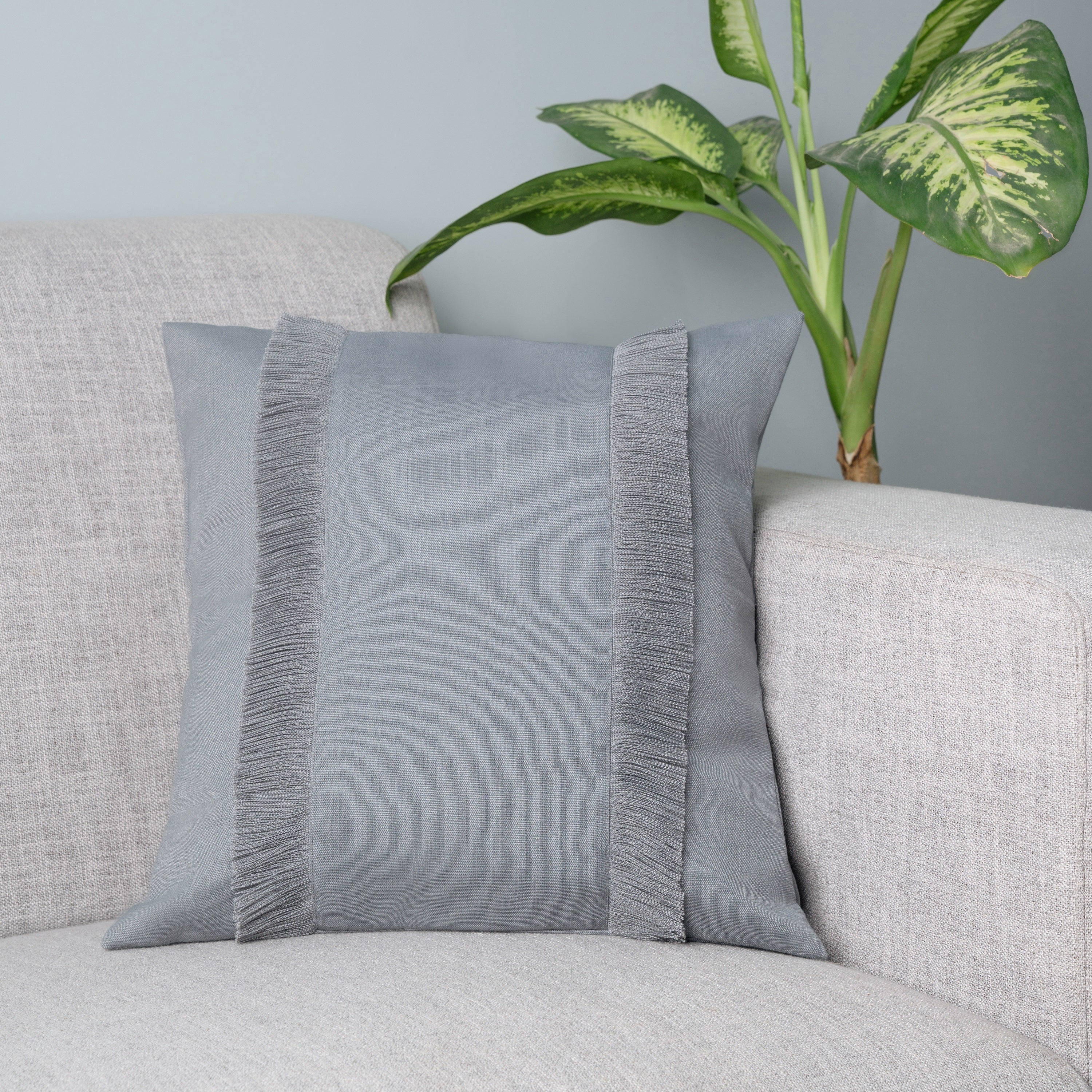 Bohemian Double Fringe Pillow Cover - Charcoal Grey