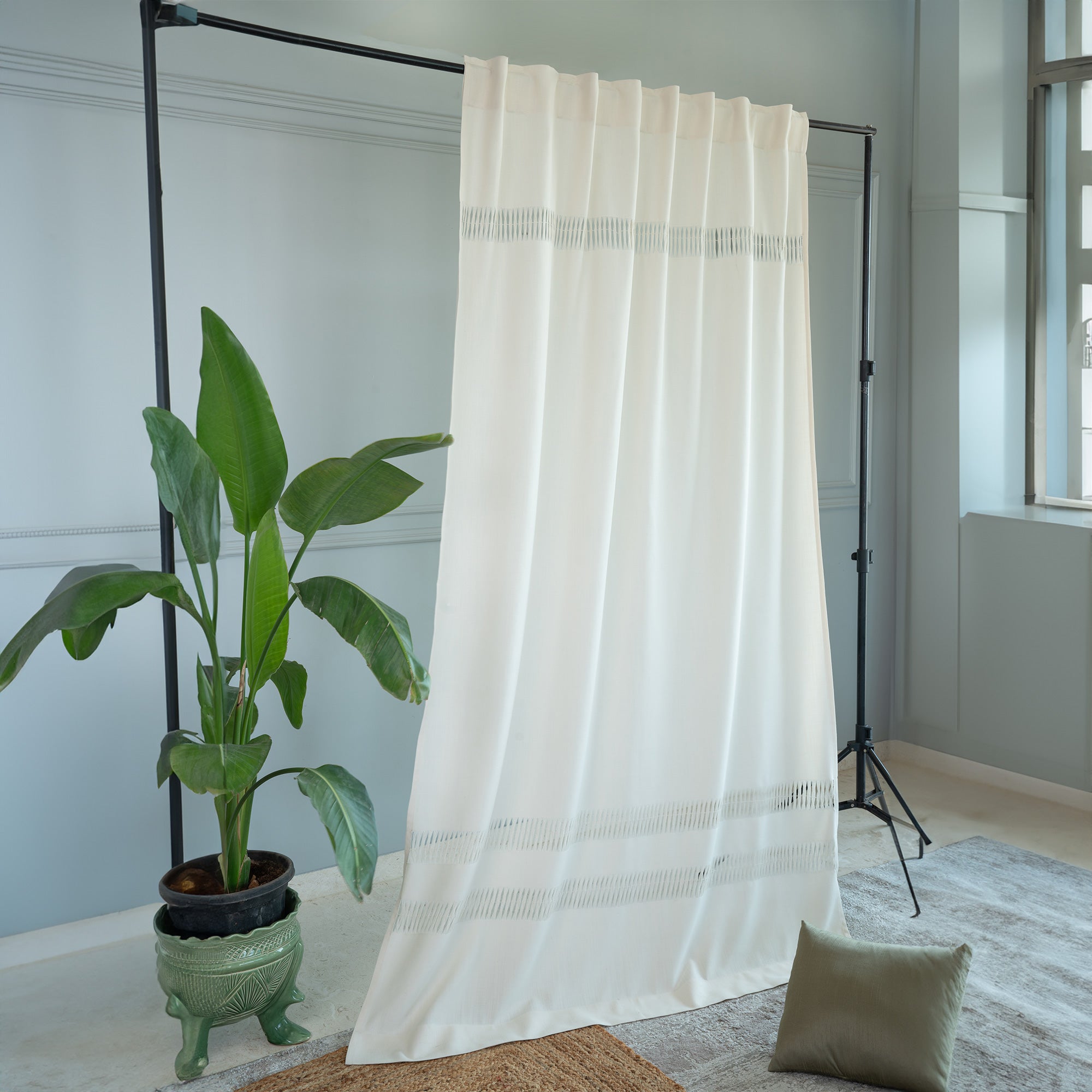 Ivory Faux Linen Hand Hemstitch Curtain