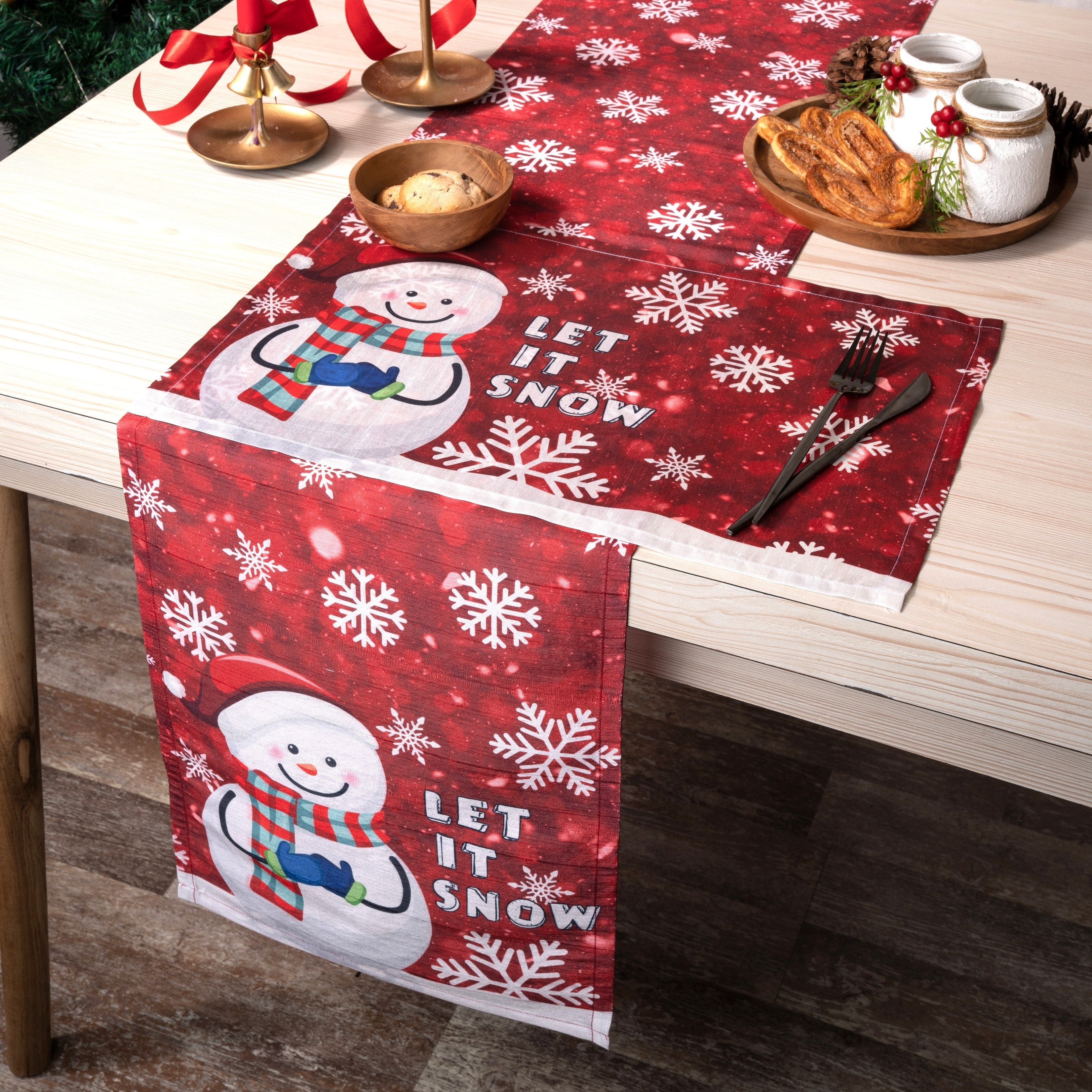 Let It Snow Vegan Silk Placemats 13 x 18 Inch Set of 4 - Christmas Print