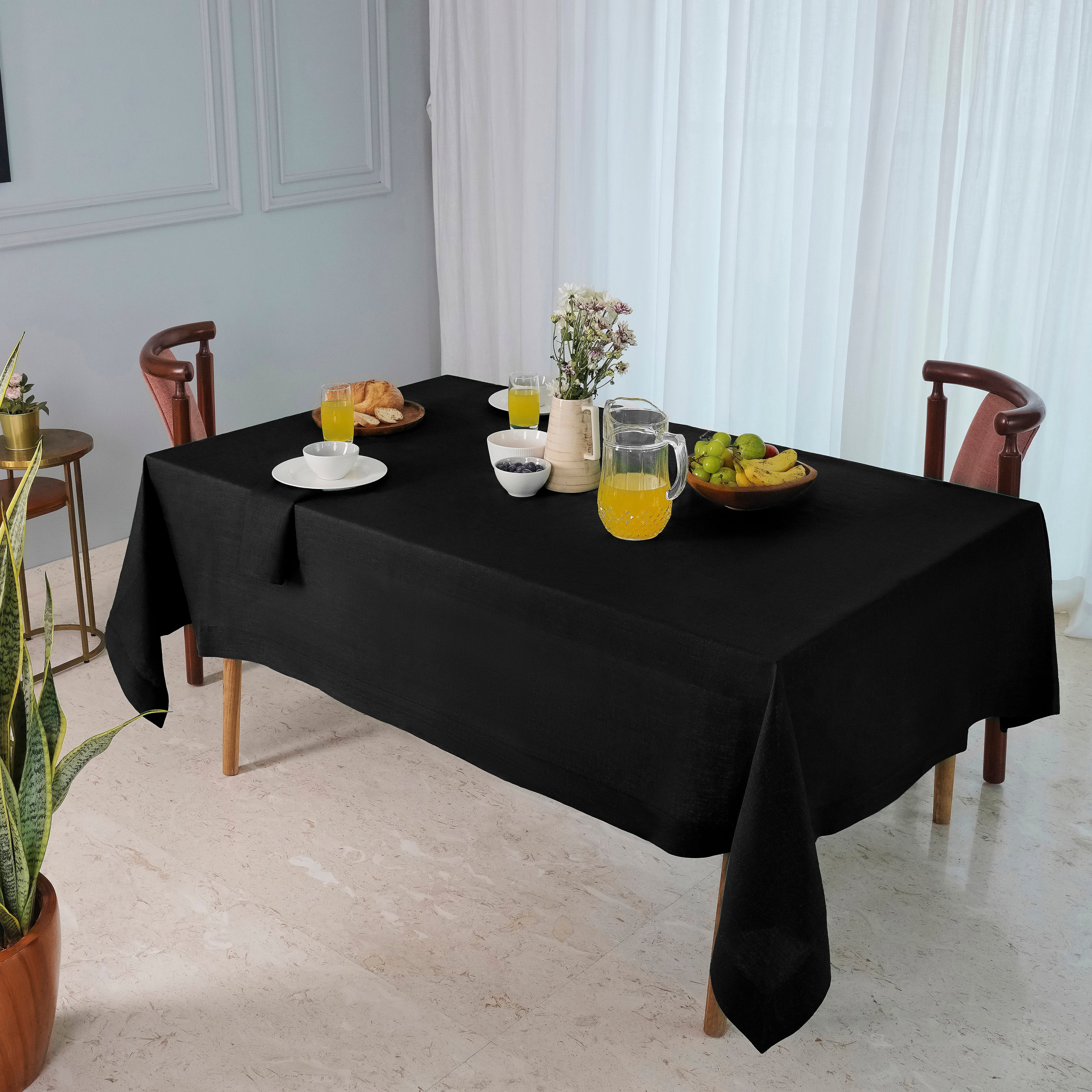 Black Linen Tablecloth, Hemmed