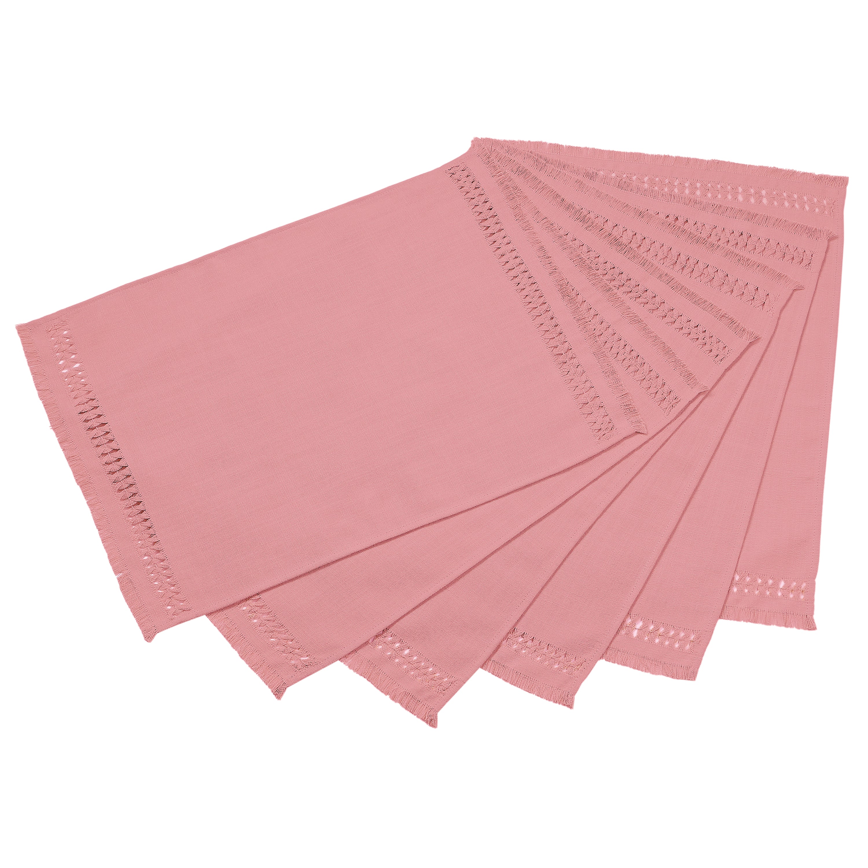 Dusty Pink Faux Linen Placemats, Hand Hemstitch, 14 x 19 inch, 6 pcs