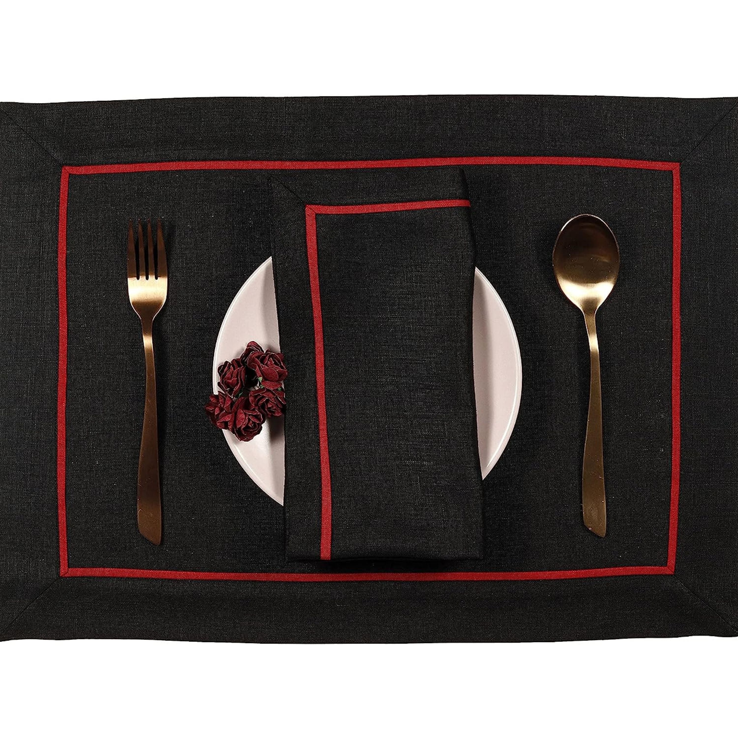 Black and Red Linen Napkins, Reversible, 20 x 20 inch, 4 pcs