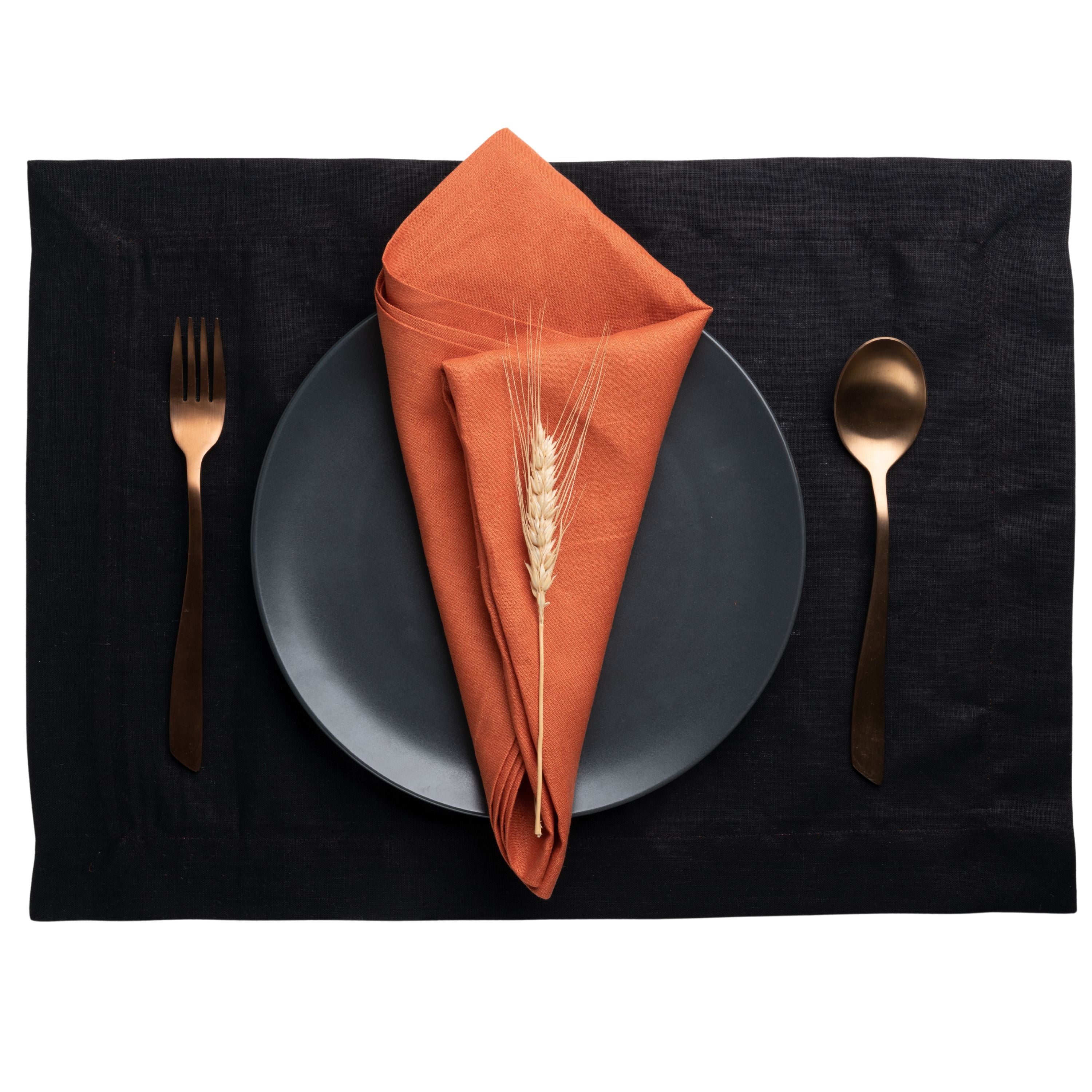 Black and Rust Linen Placemats, Reversible, 14 x 19 inch, 4 pcs