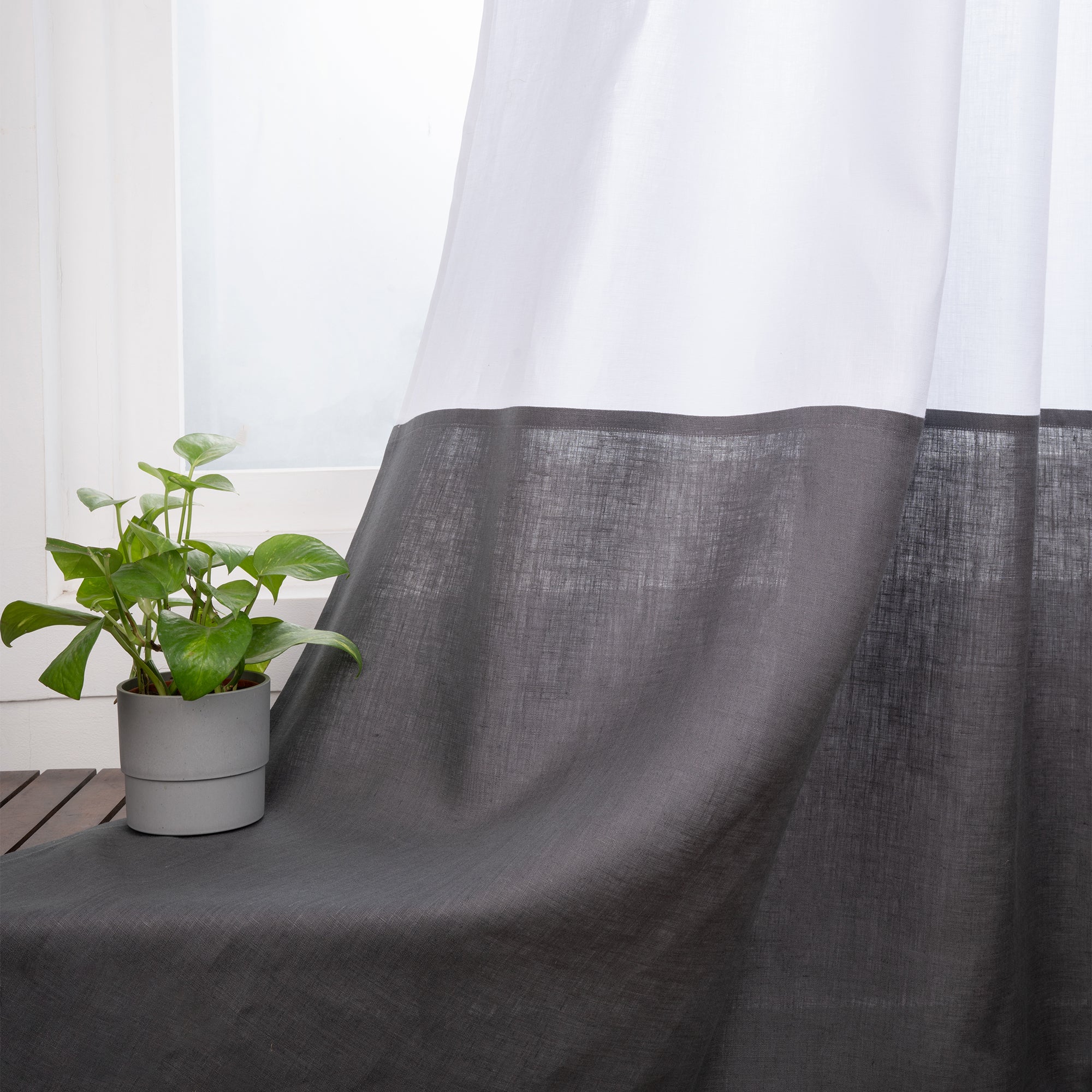 White and Charcoal Grey Color Block Curtain