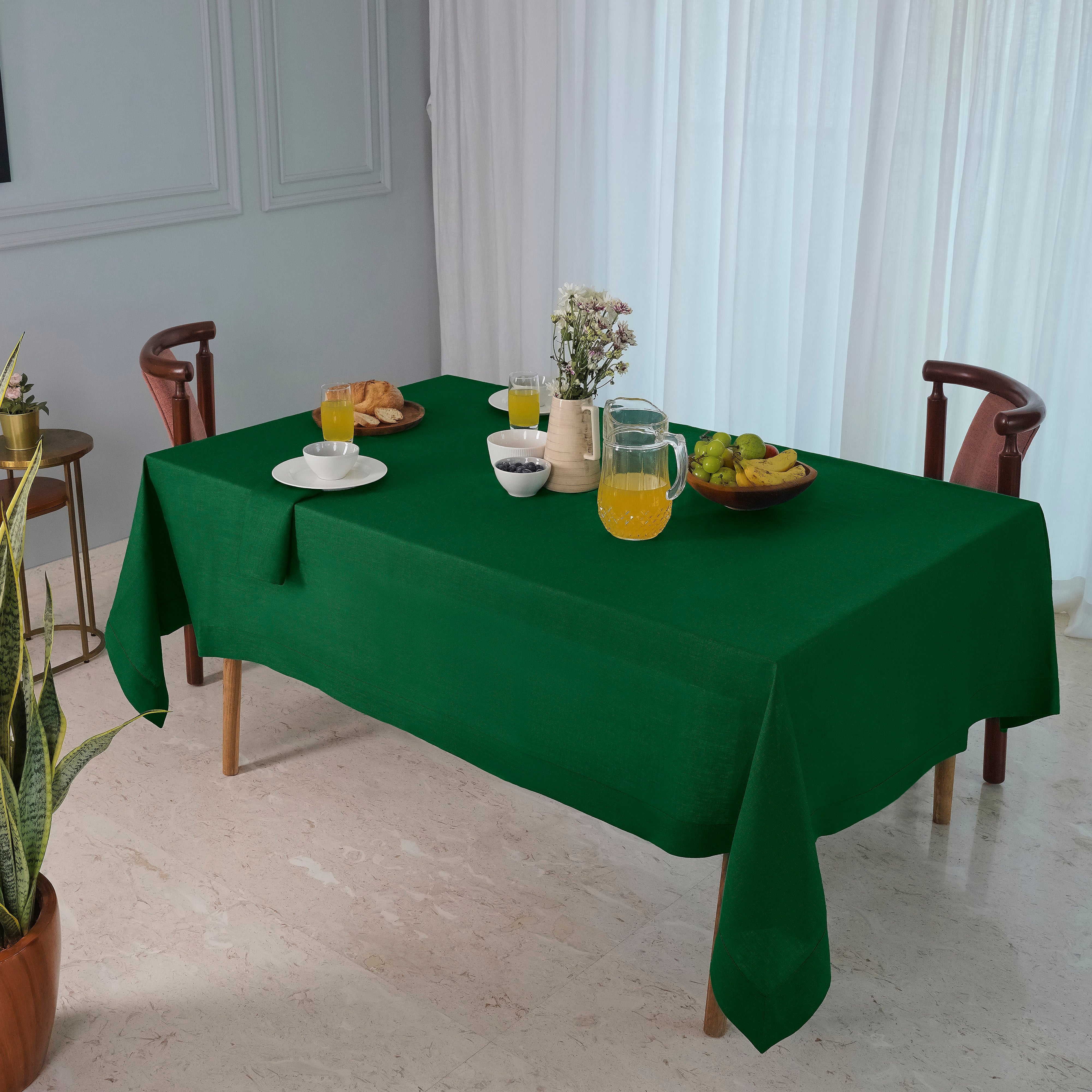 Forest Green Linen Tablecloth, Hemmed